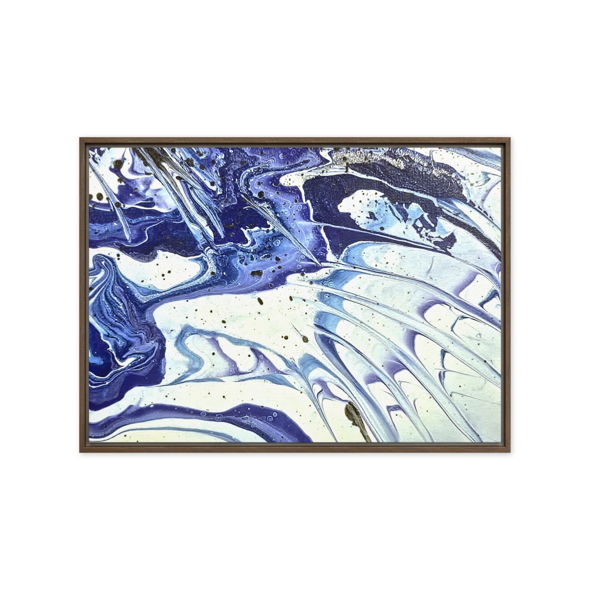 Cobalt framed canvas print, front view in white frame, 11 x 14 inch universal size