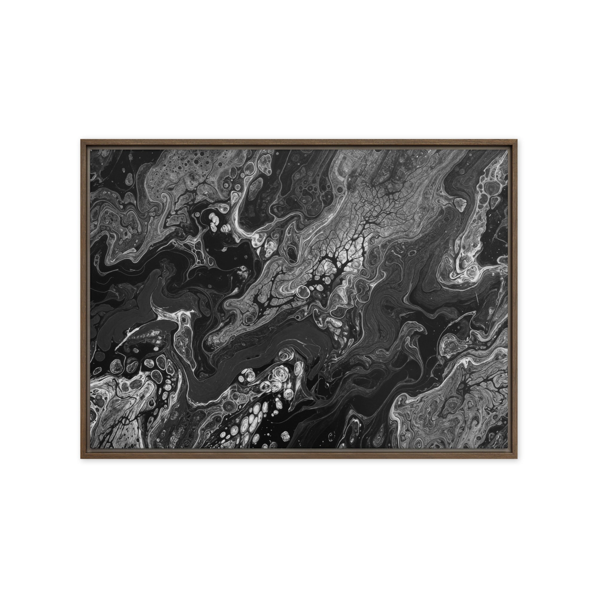 Dark Matter framed canvas print, front view in white frame, 11 x 14 inch universal size