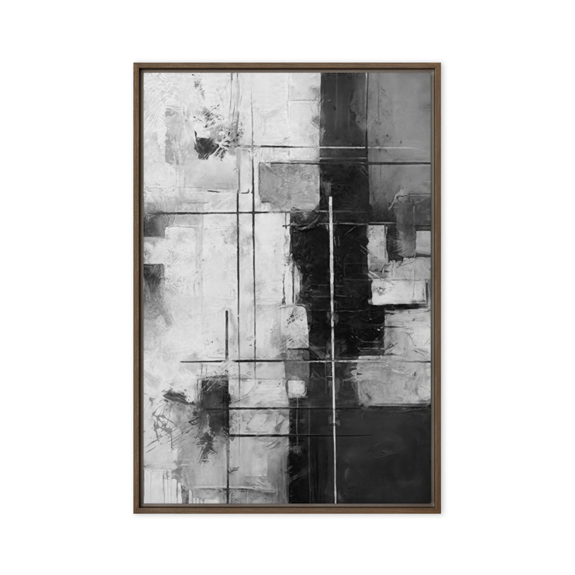 Beware framed canvas urban product mockup in black frame, 24 x 36 inch statement piece