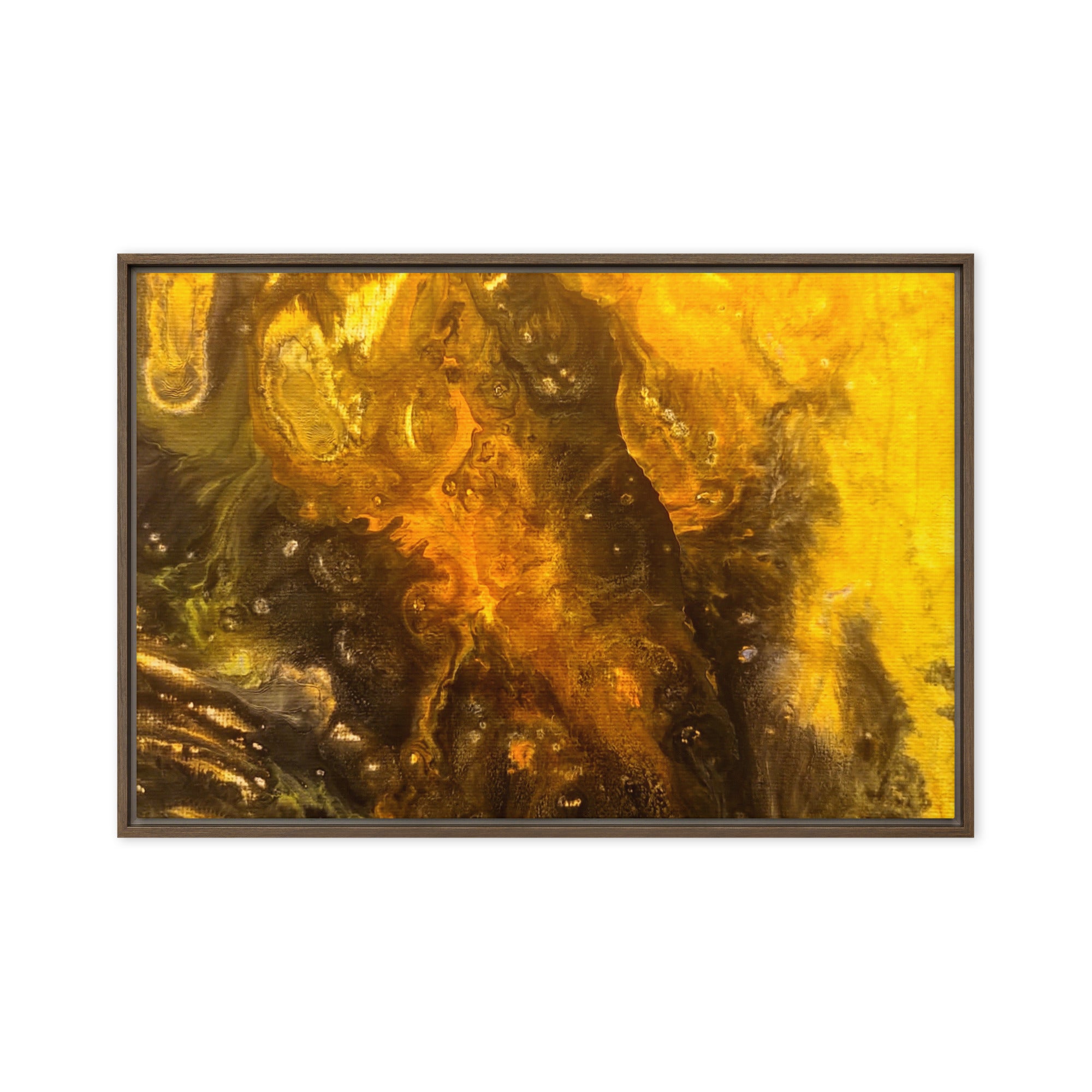 Flame wall art product image as a framed canvas print in white frame, 12 x 18 inch universal size