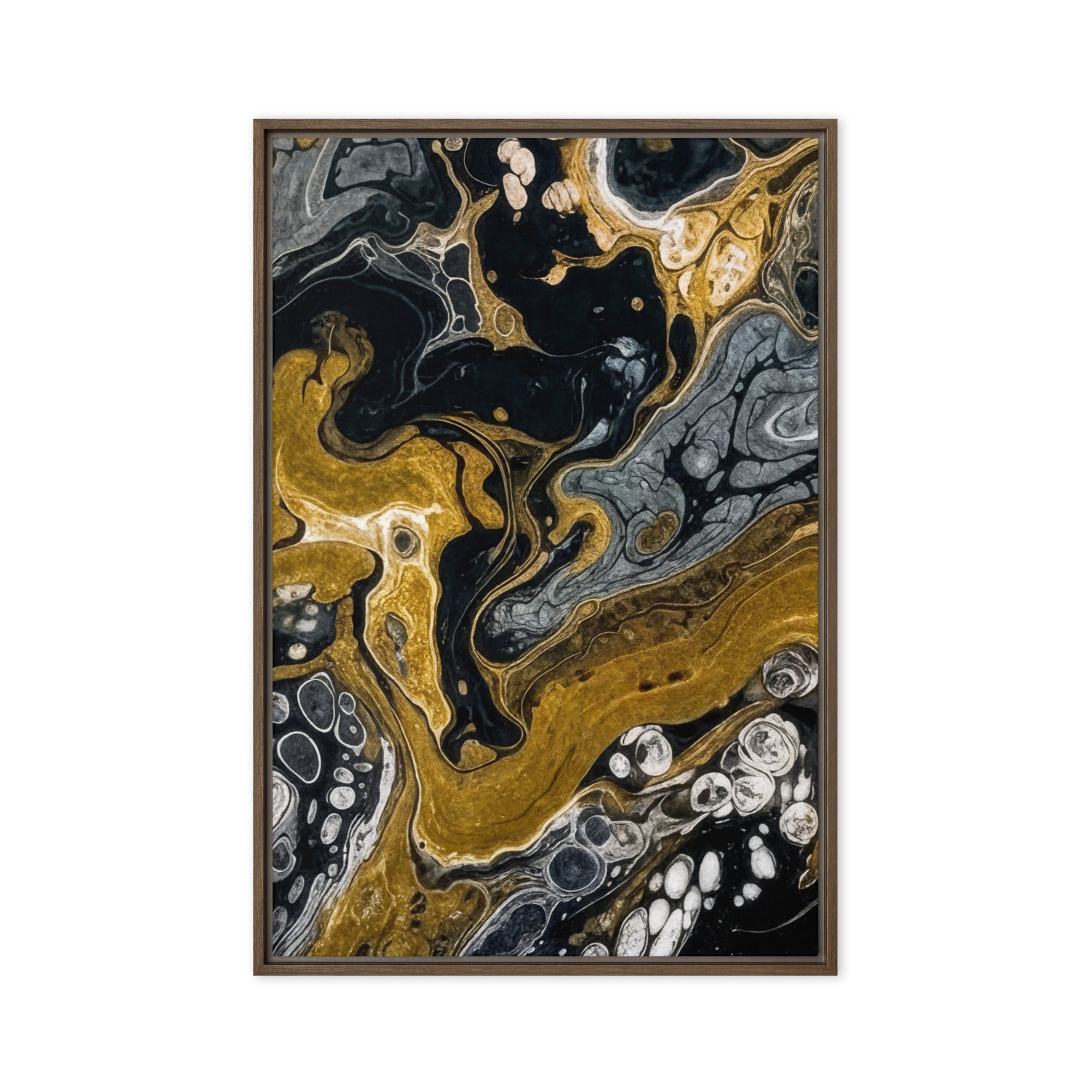 Aurum wall art product image as a framed canvas 2 in black frame, 24 x 36 inch statement piece