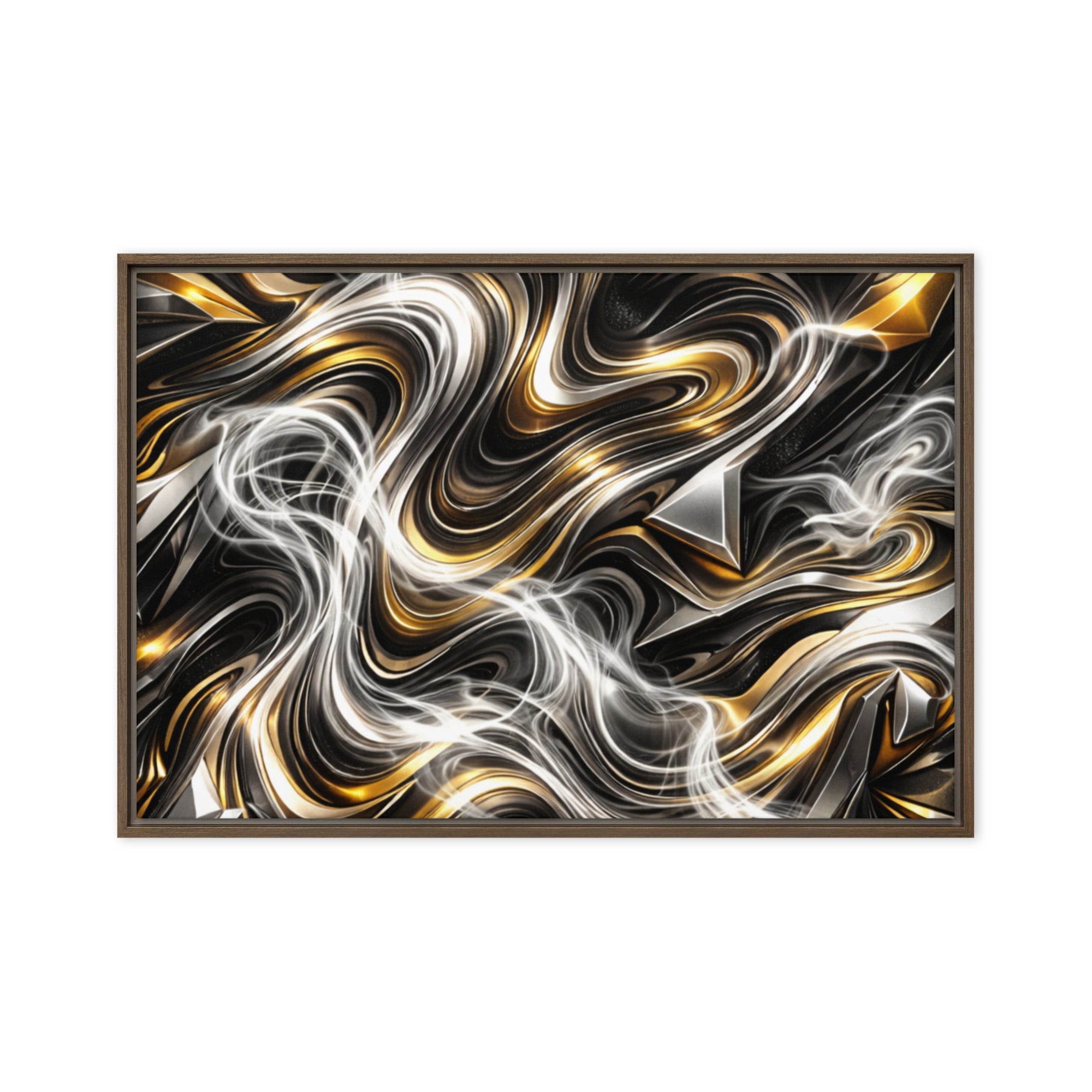 Ouro framed canvas print shown in front view in white frame, 16 x 16 inch universal size