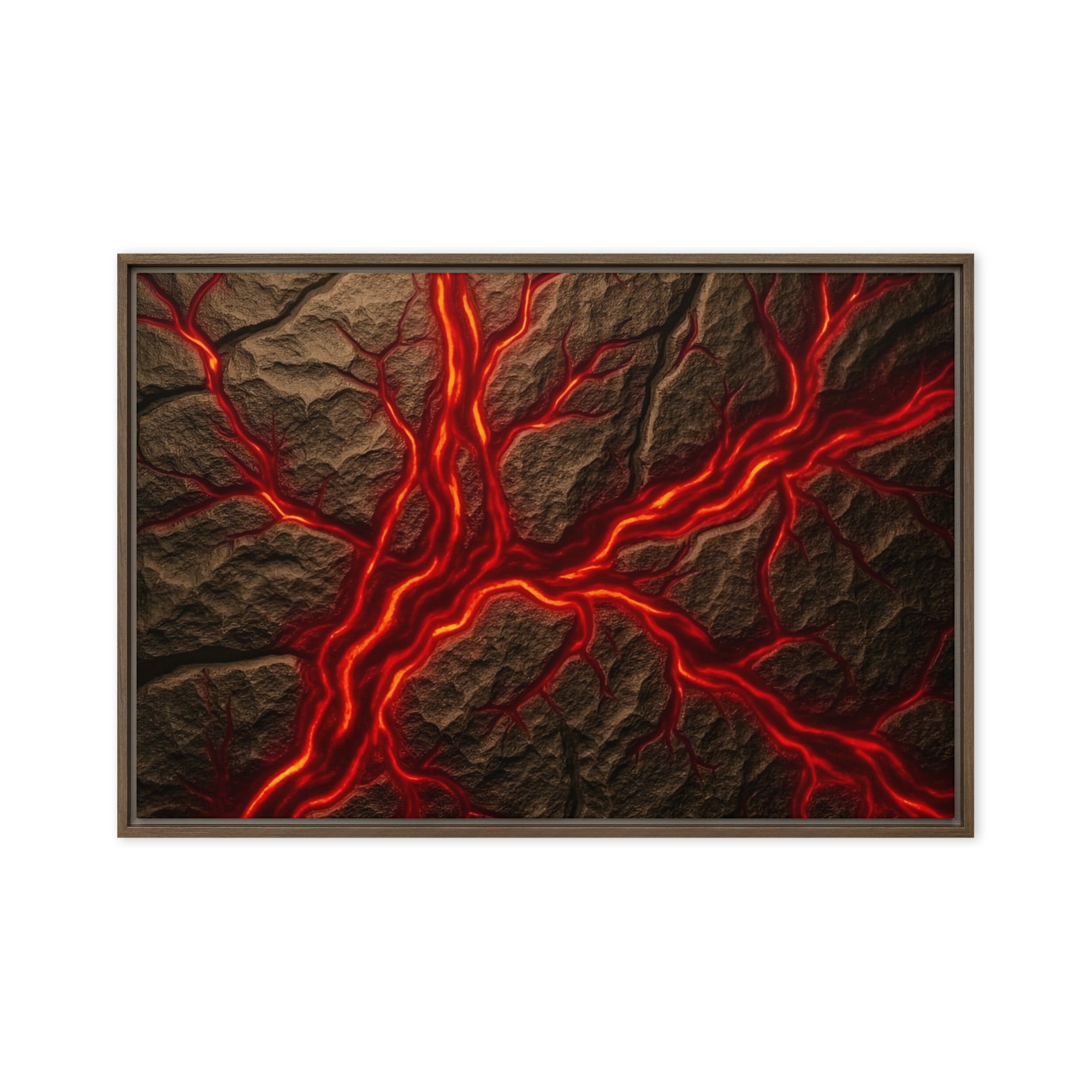 Magma framed canvas print front-facing product image in white frame, 16 x 16 inch universal size