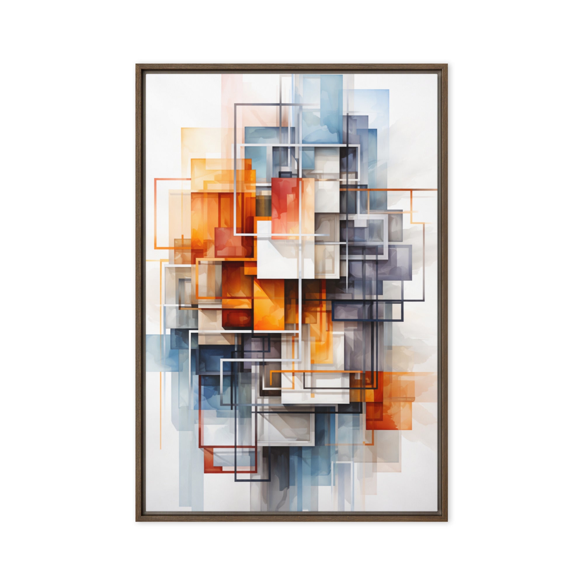 Facet framed canvas print, front view in brown frame, 20 x 30 inch large size
