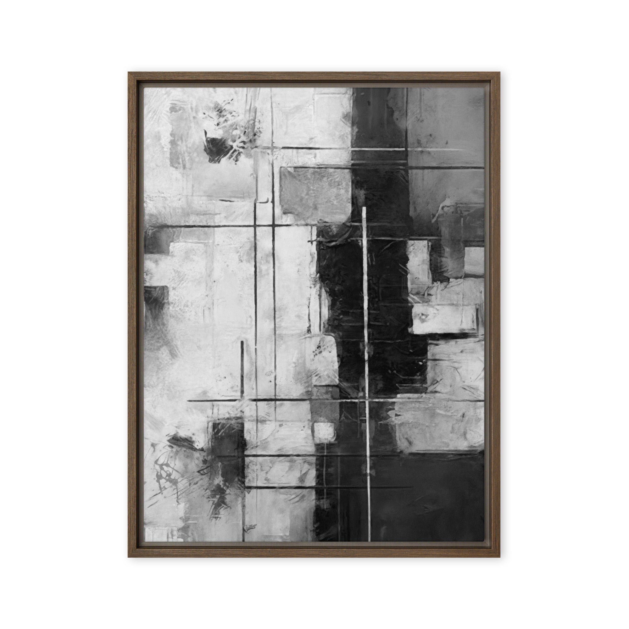 Beware framed canvas urban with product details shown in brown frame, 20 x 30 inch large size