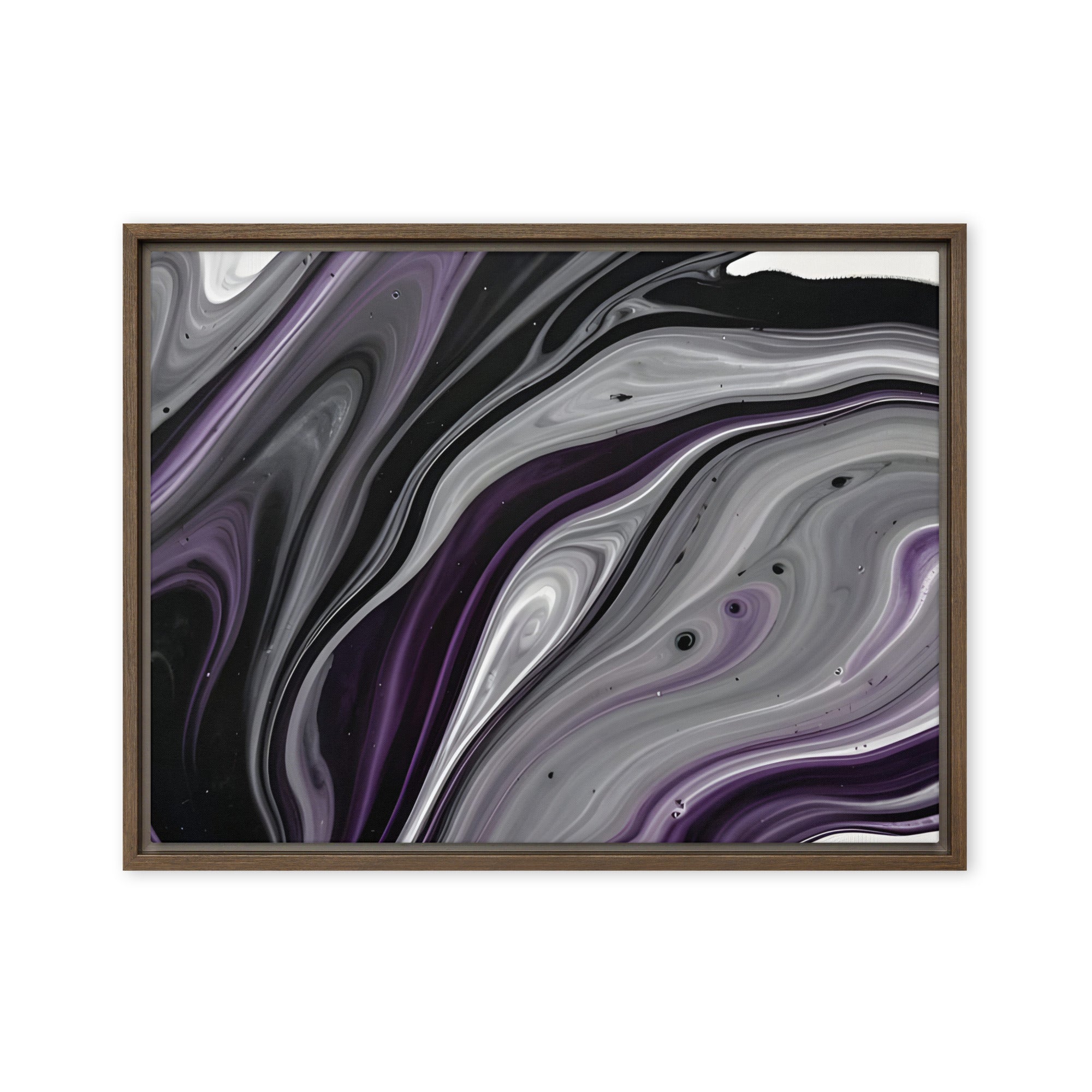 Amethyst Flow framed canvas print product mockup in white frame, 18 x 24 inch large size