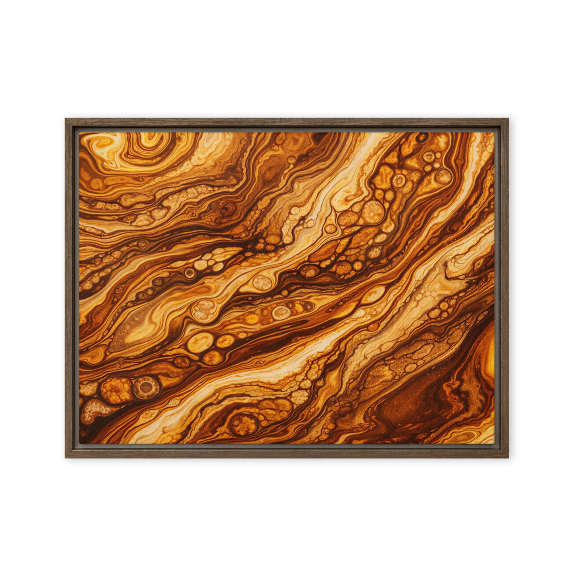 Molten Cells framed canvas print, front view in white frame, 18 x 24 inch large size