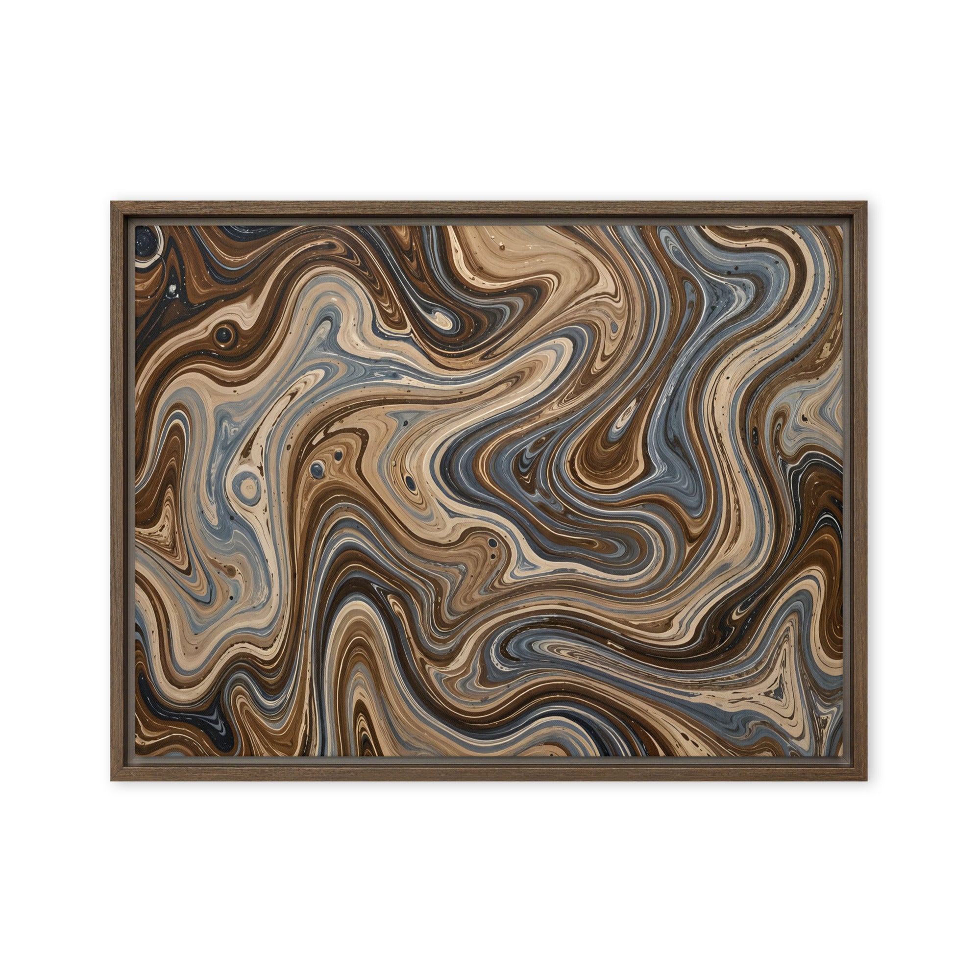 Café Mocha framed canvas print product mockup in white frame, 18 x 24 inch large size