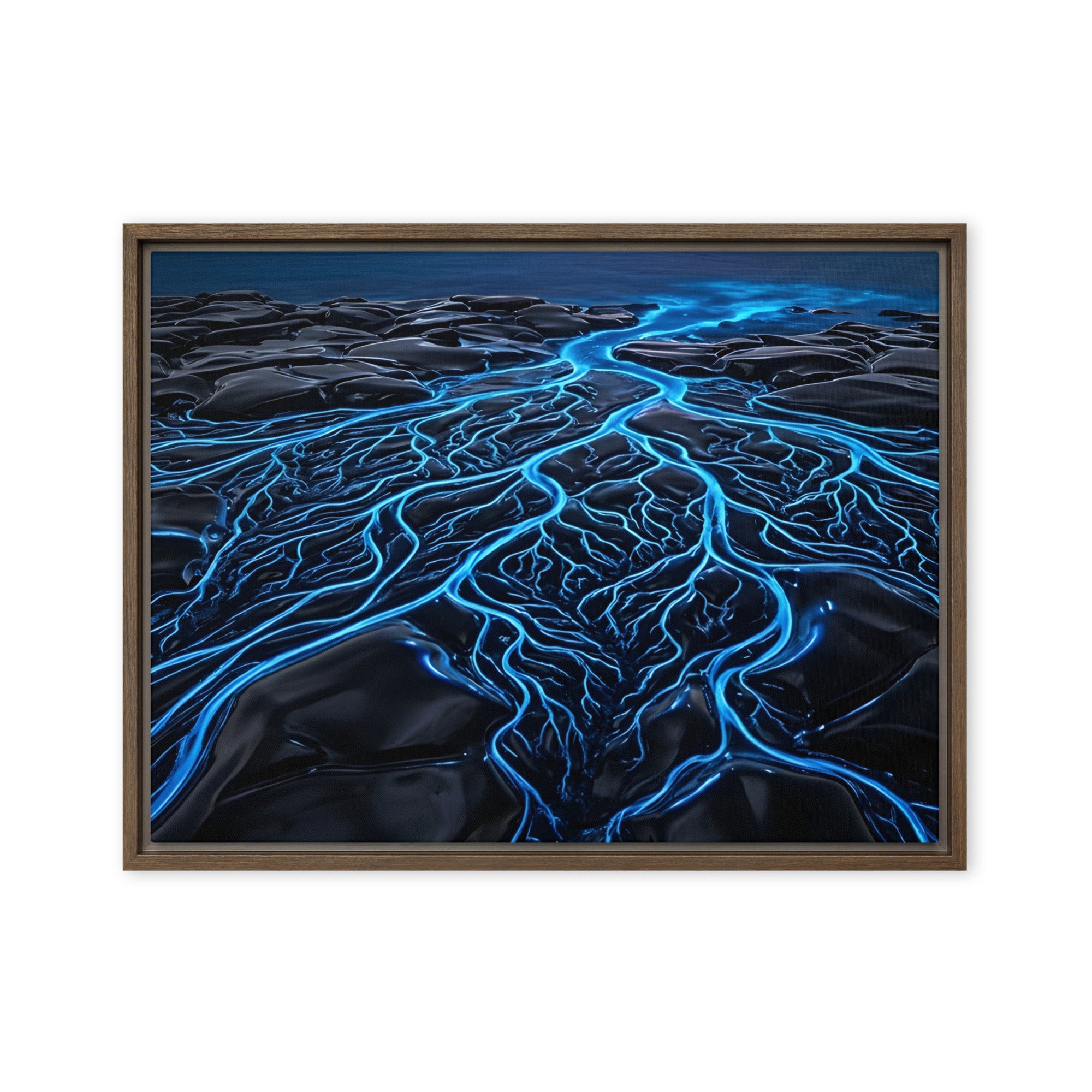 Caldera framed canvas print product mockup in white frame, 18 x 24 inch large size
