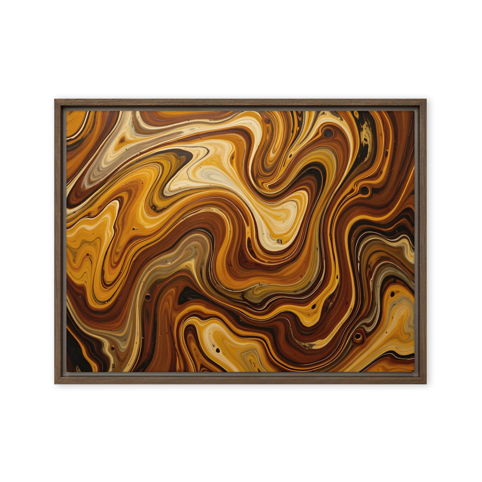 Molten Earth framed canvas print product mockup in white frame, 18 x 24 inch large size