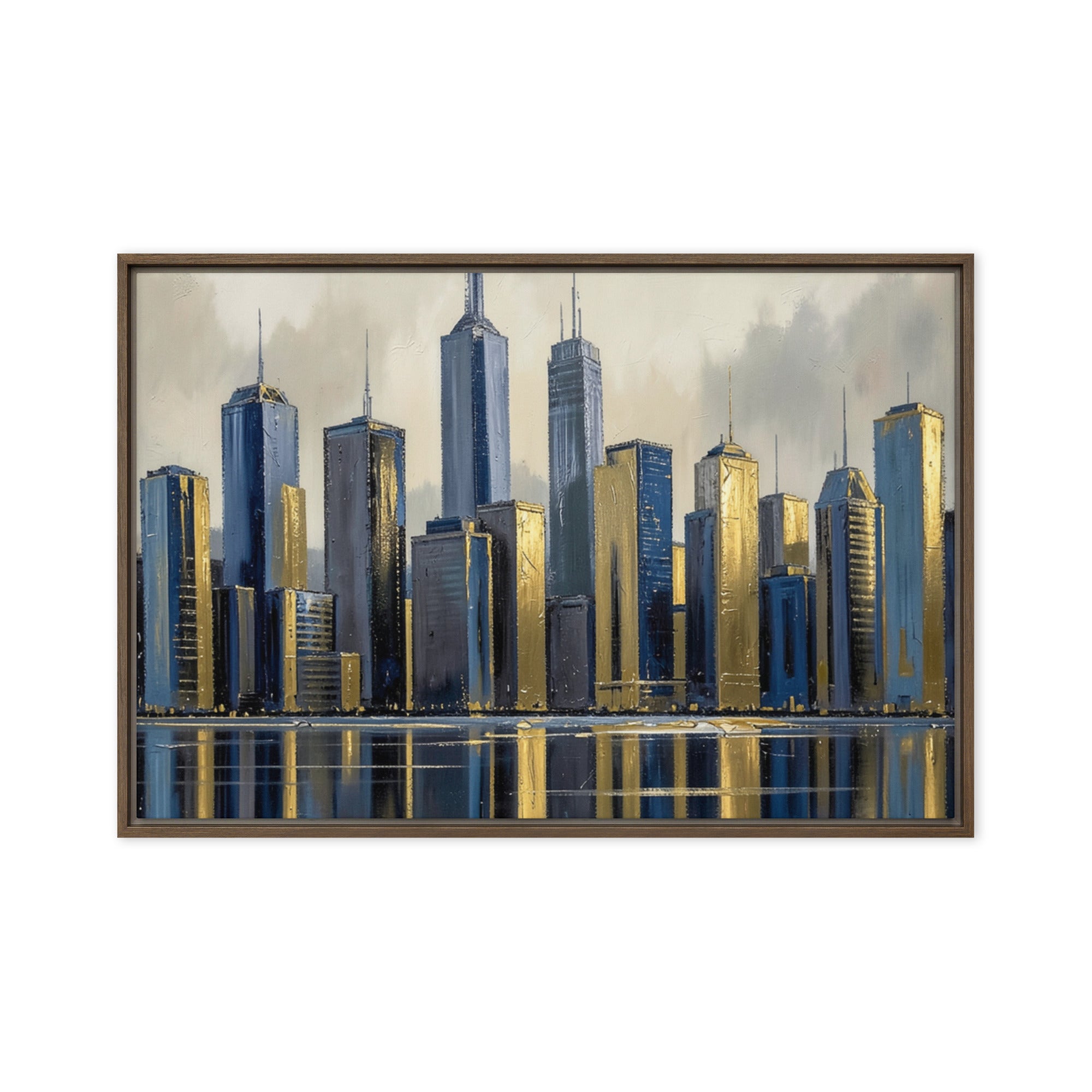 Lumina framed canvas skyline image for product listing in white frame, 20 x 30 inch large size