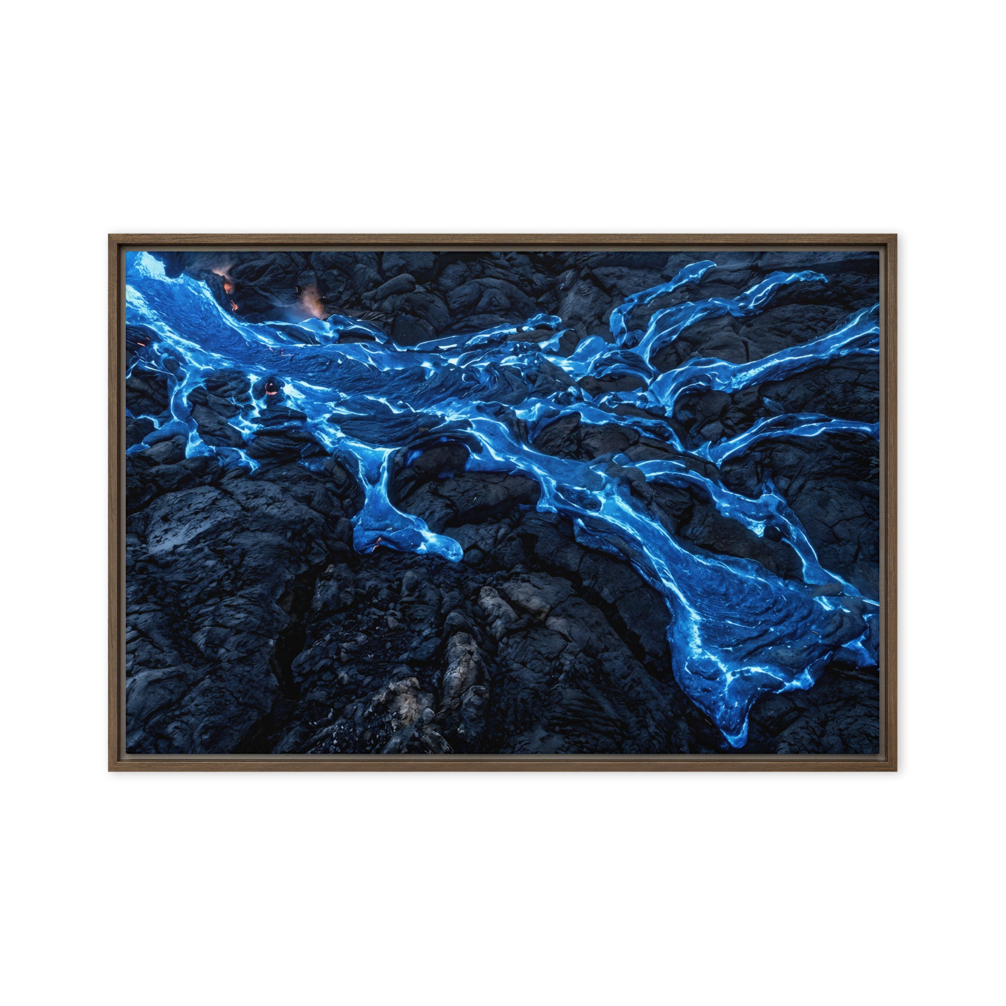 Scoria framed canvas print with product details shown in white frame, 24 x 32 inch large size