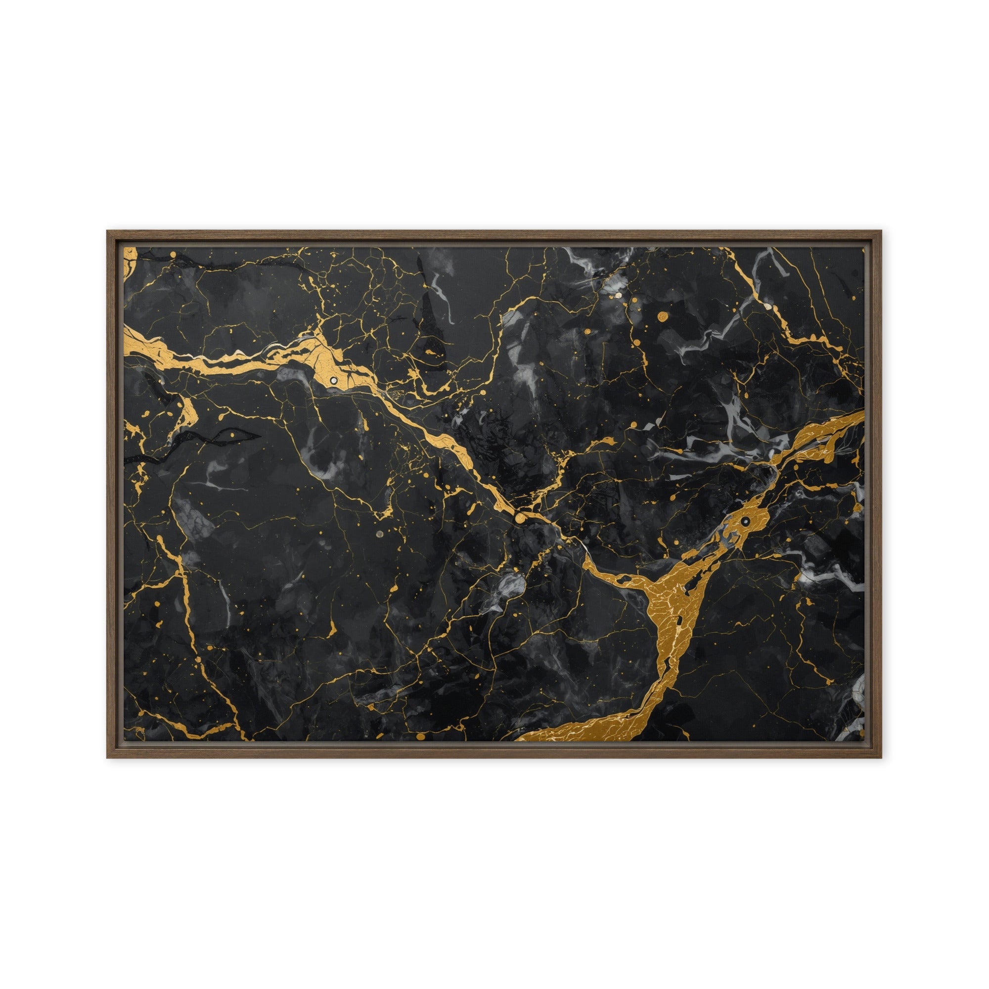 Midas framed canvas print with product details shown in white frame, 24 x 32 inch large size