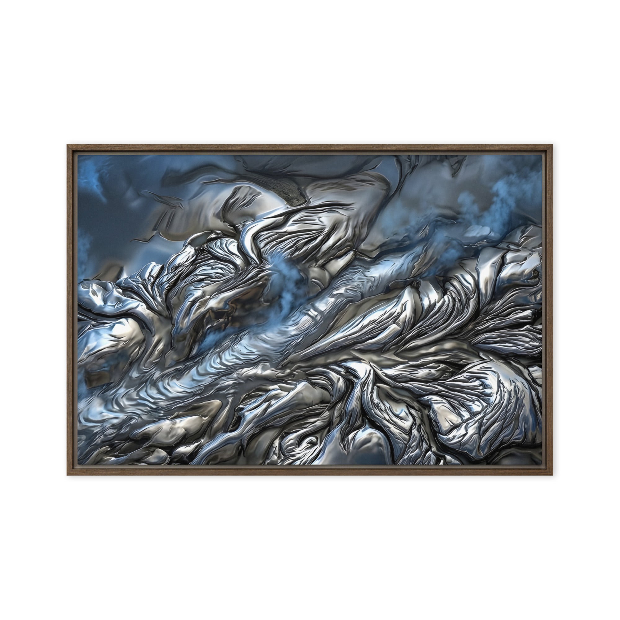 Andesite framed canvas print with product details shown in white frame, 24 x 32 inch large size