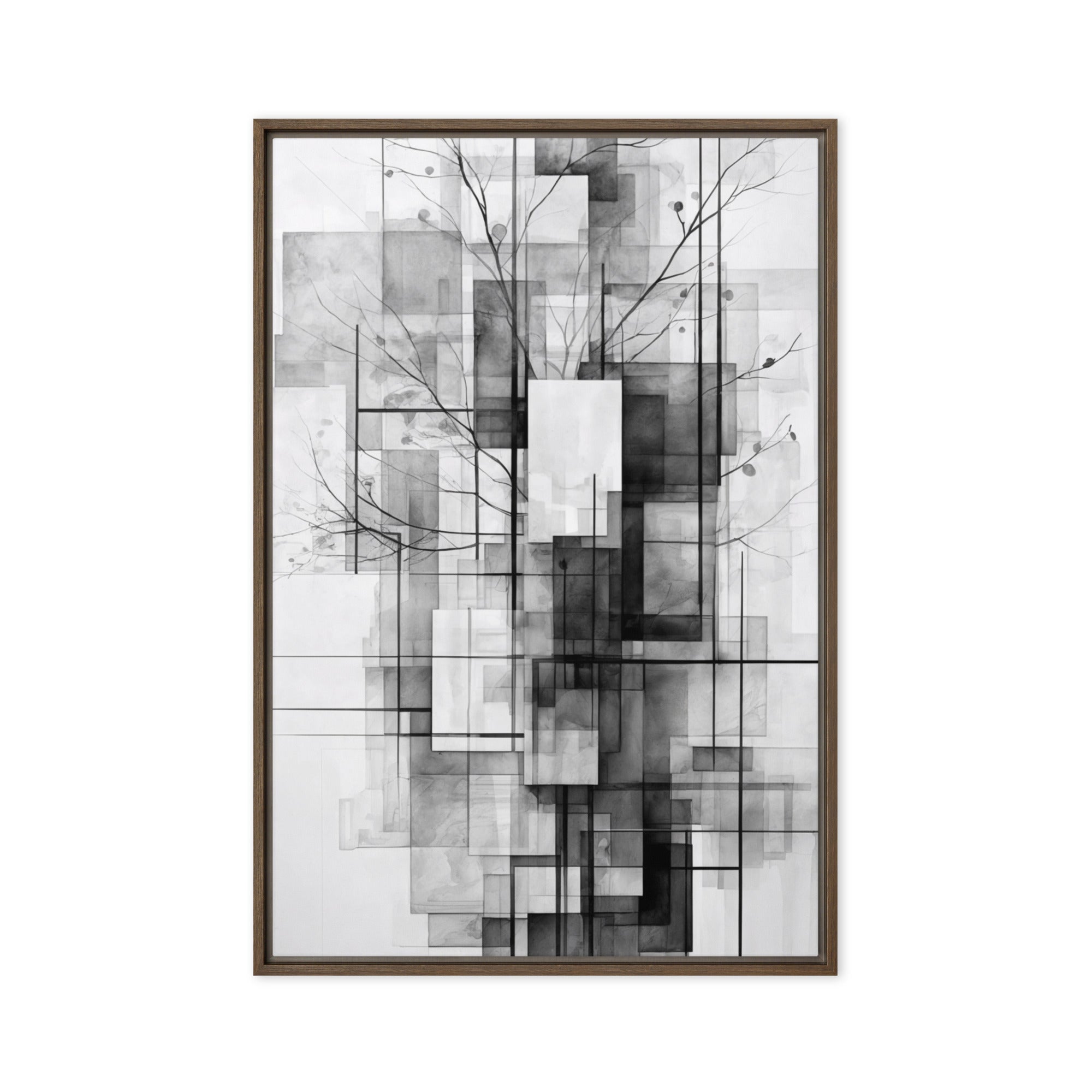 False framed canvas print, front view in brown frame, 18 x 24 inch large size