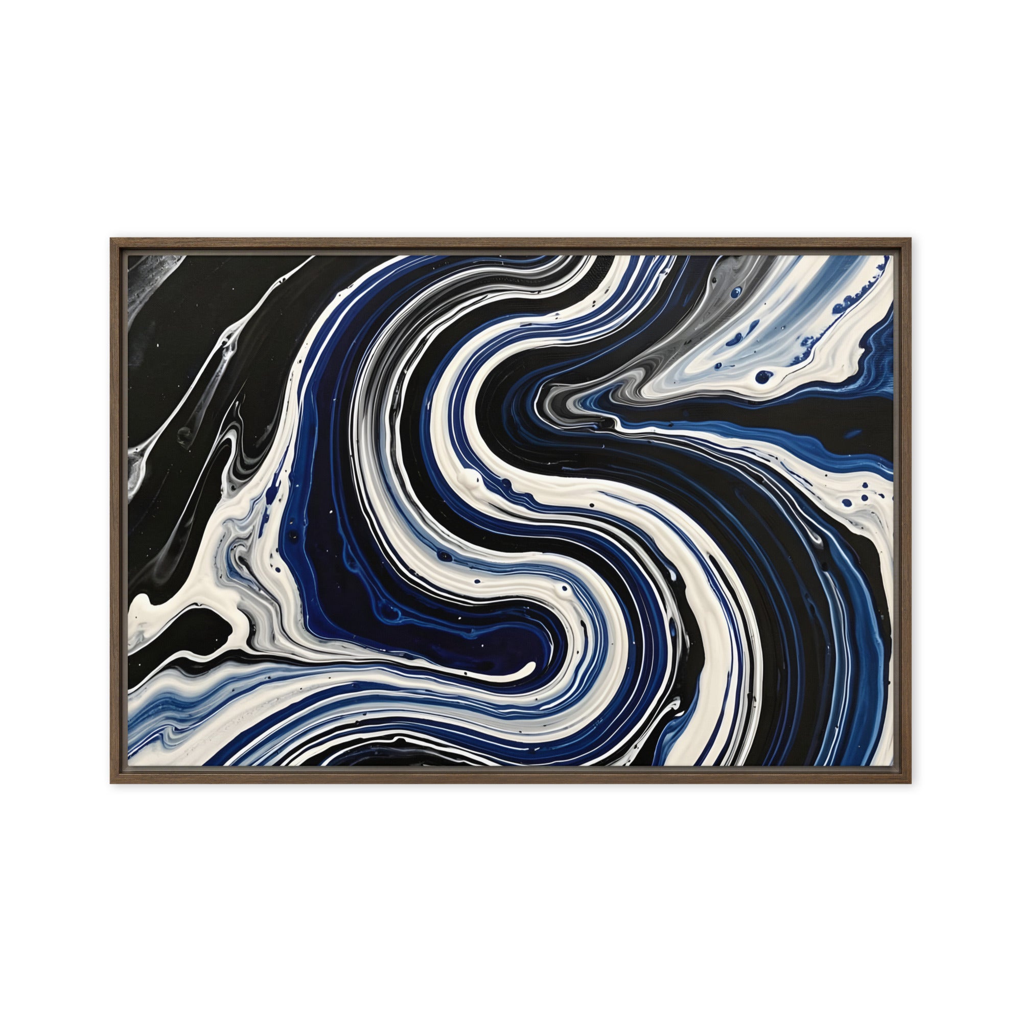 Midnight Surge framed canvas print with product details shown in white frame, 24 x 32 inch large size