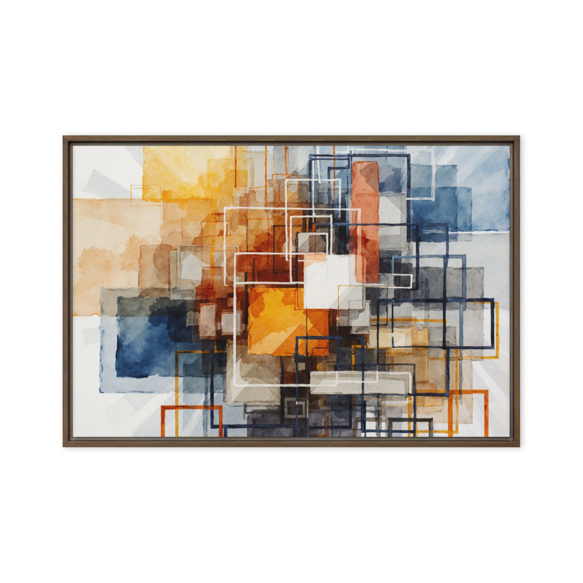 Plinth framed canvas print with product details shown in white frame, 24 x 32 inch large size