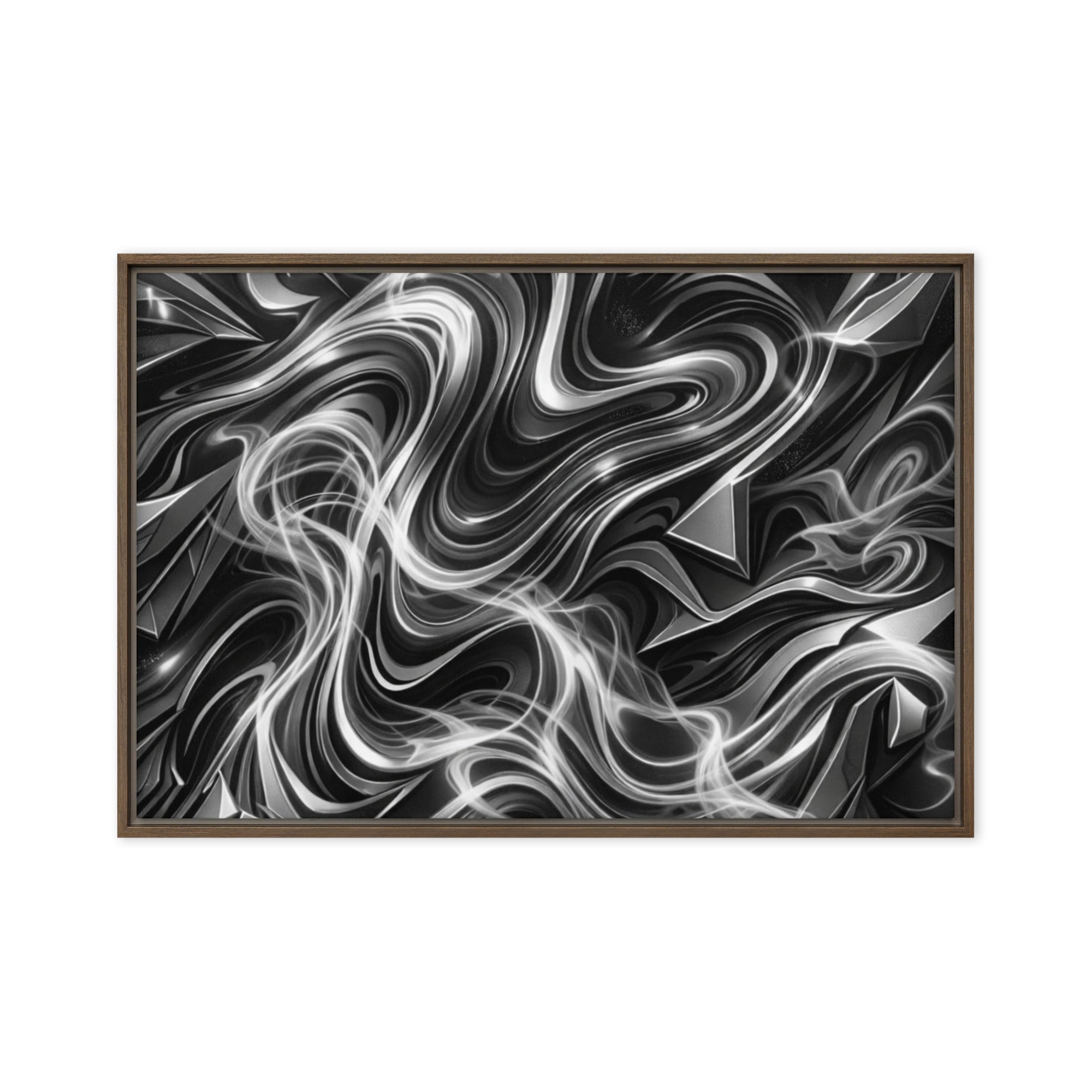 Edge framed canvas print with product details shown in white frame, 24 x 32 inch large size