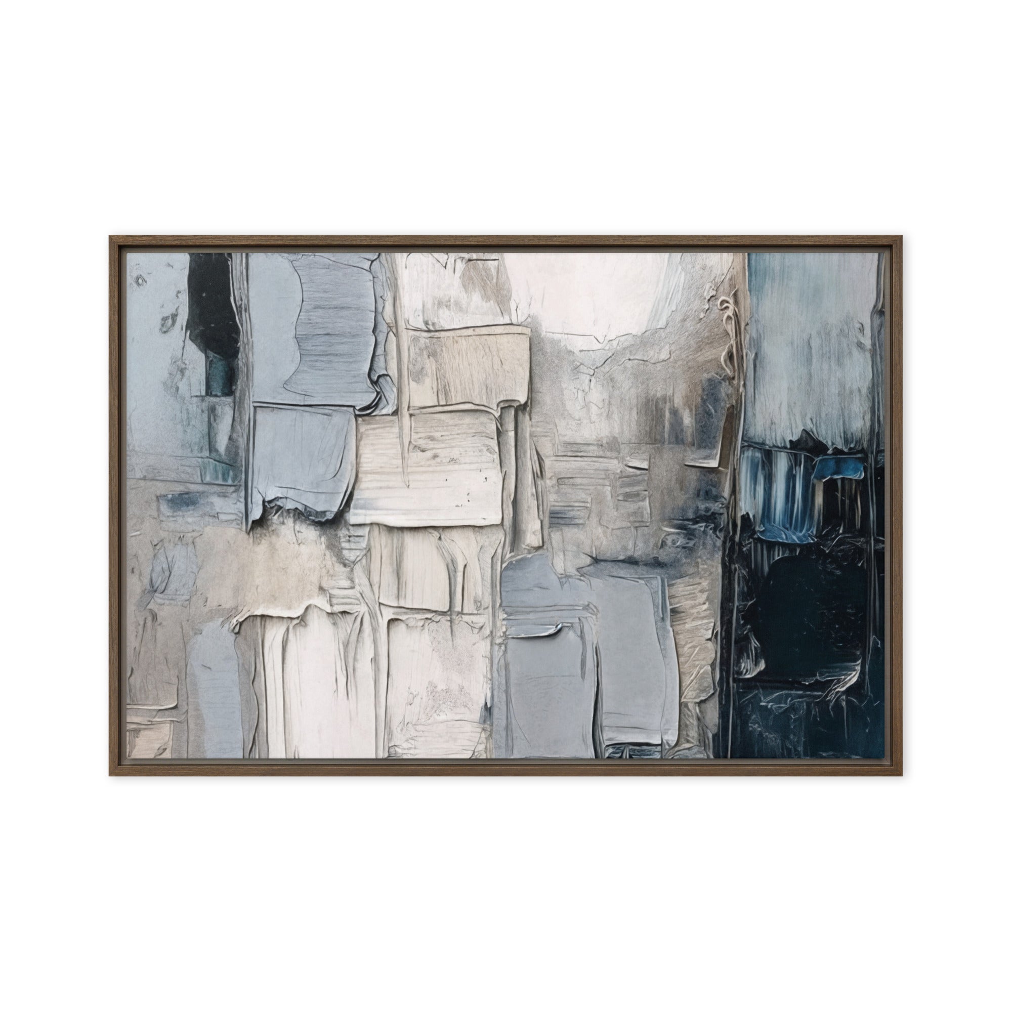 Haze framed canvas print with product details shown in white frame, 24 x 32 inch large size
