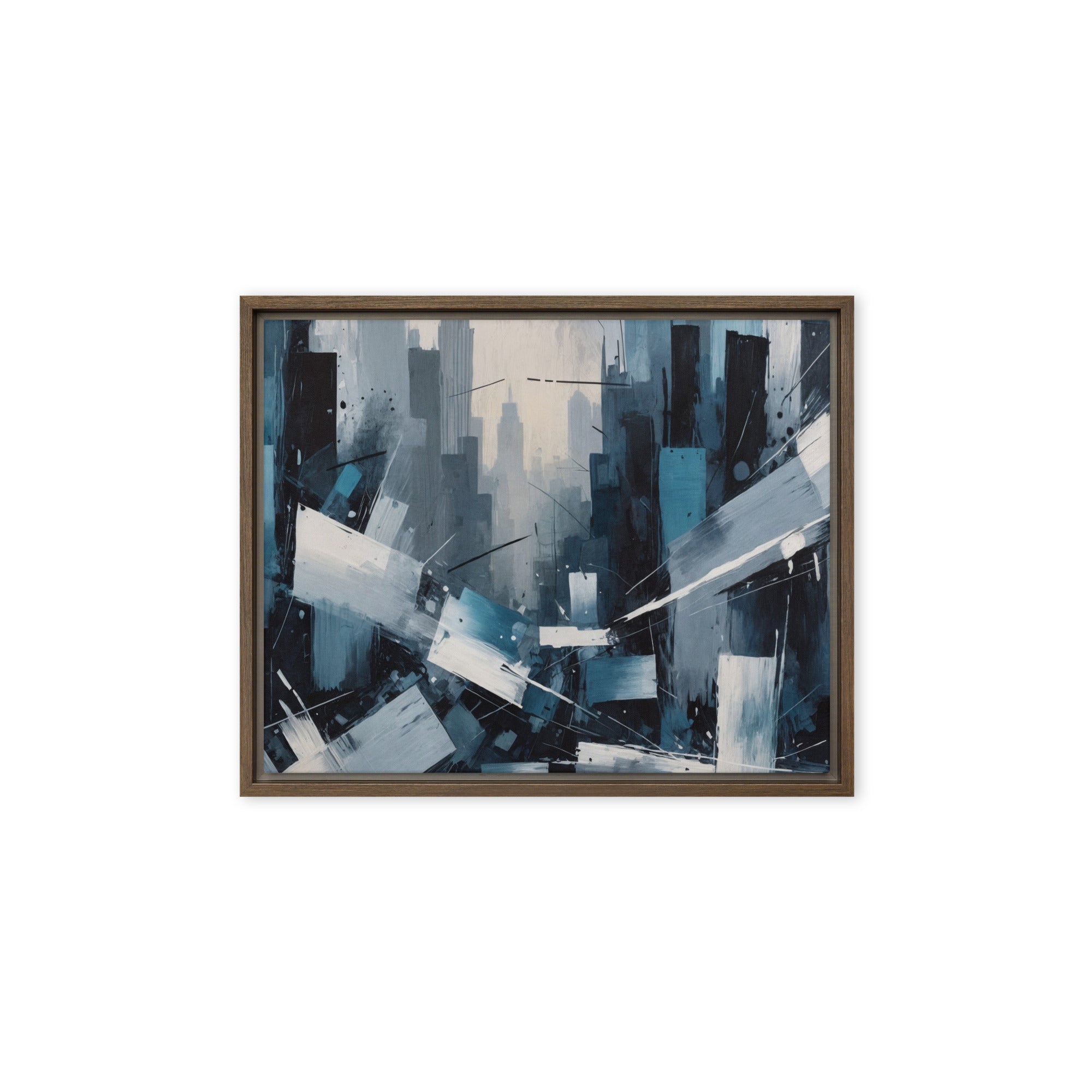 Zephyr framed canvas skyline front-facing product image in black frame, 12 x 18 inch universal size