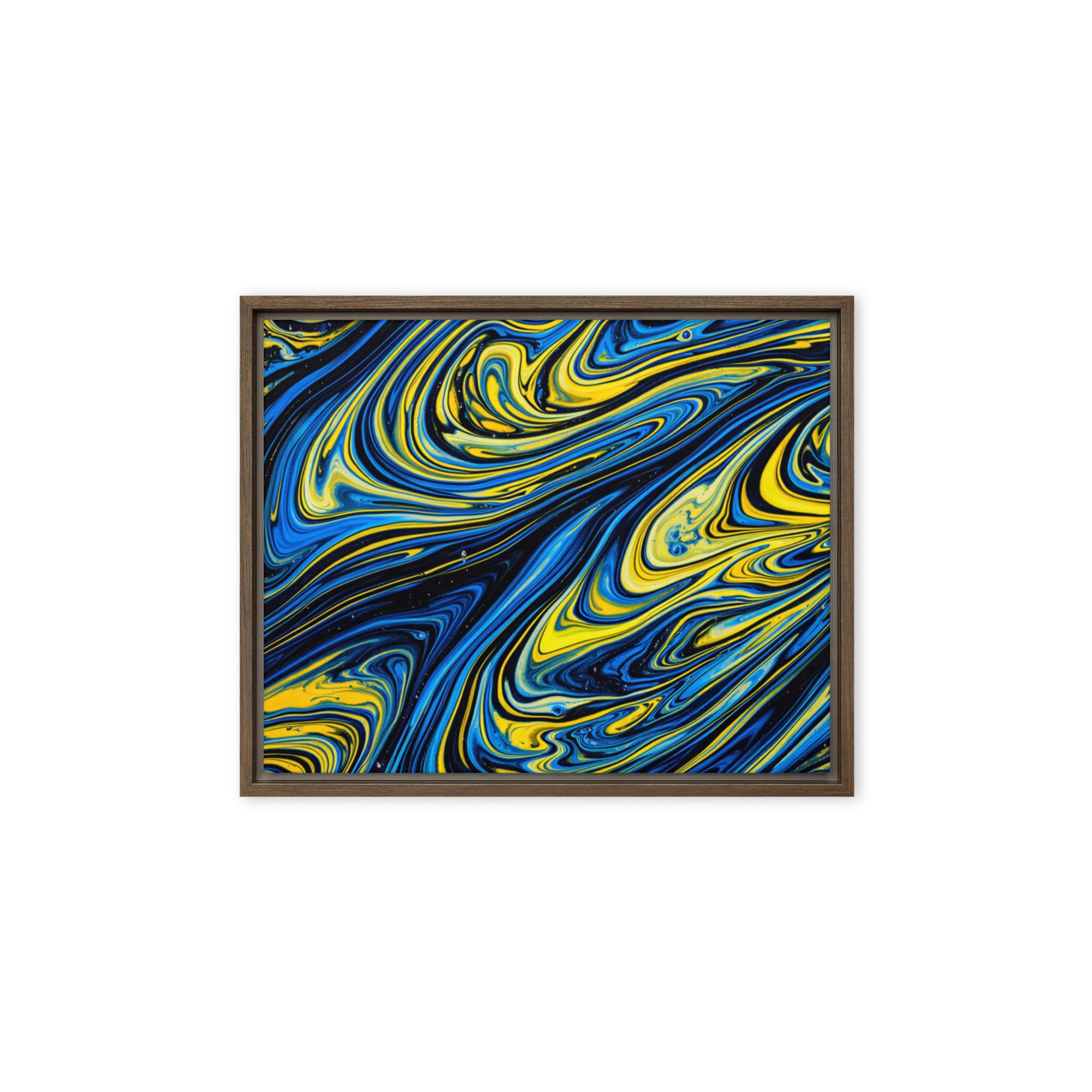 Coral wall art product image as a framed canvas print in black frame, 9 x 12 inch universal size