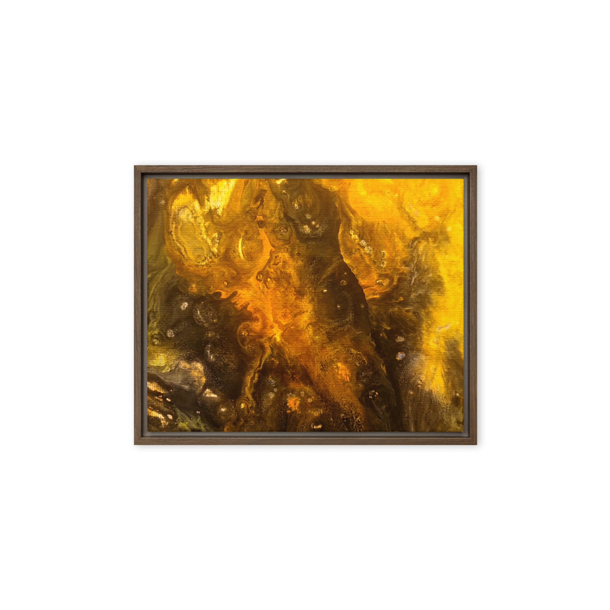 Flame wall art product image as a framed canvas print in black frame, 9 x 12 inch universal size