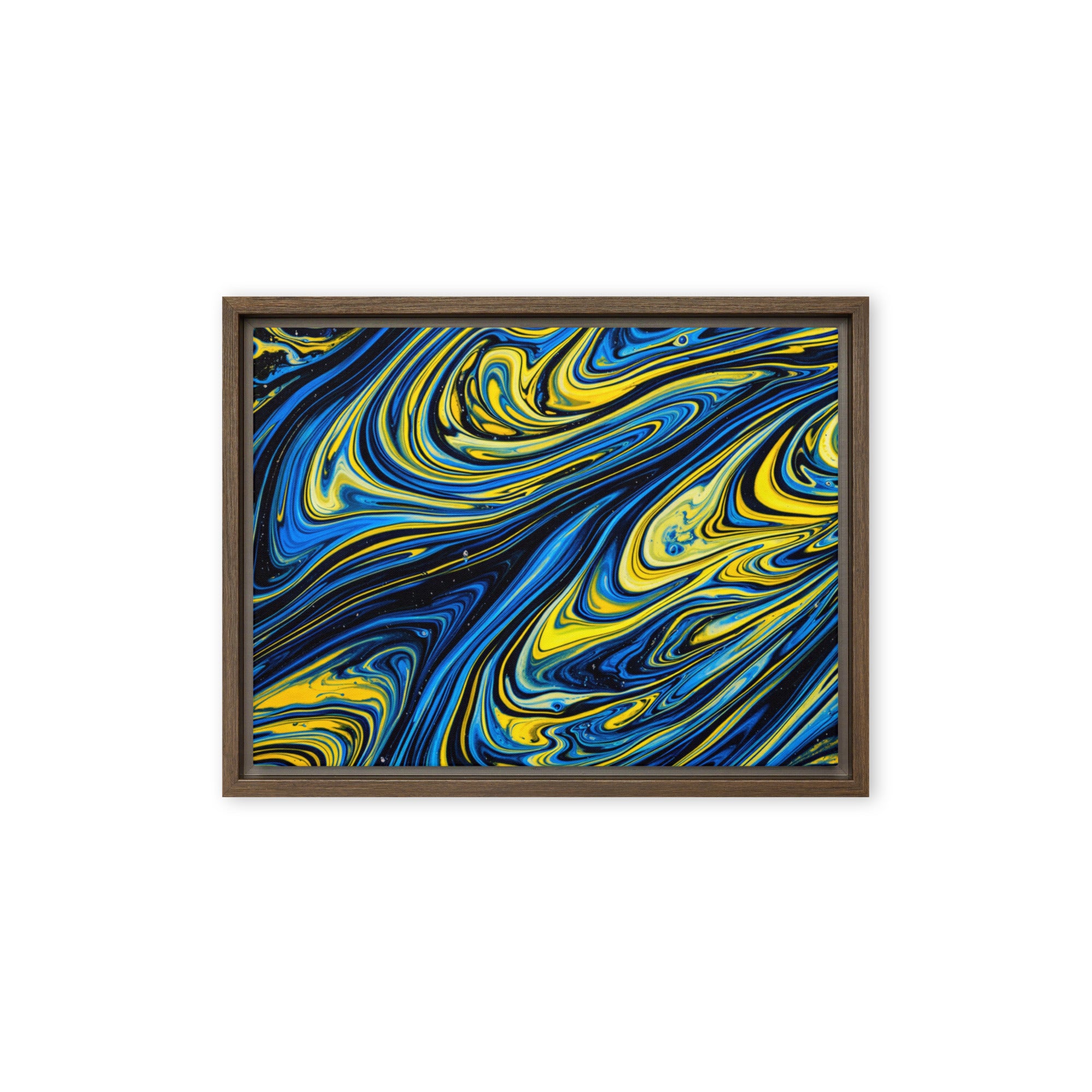 Coral framed canvas print product mockup in black frame, 12 x 16 inch universal size