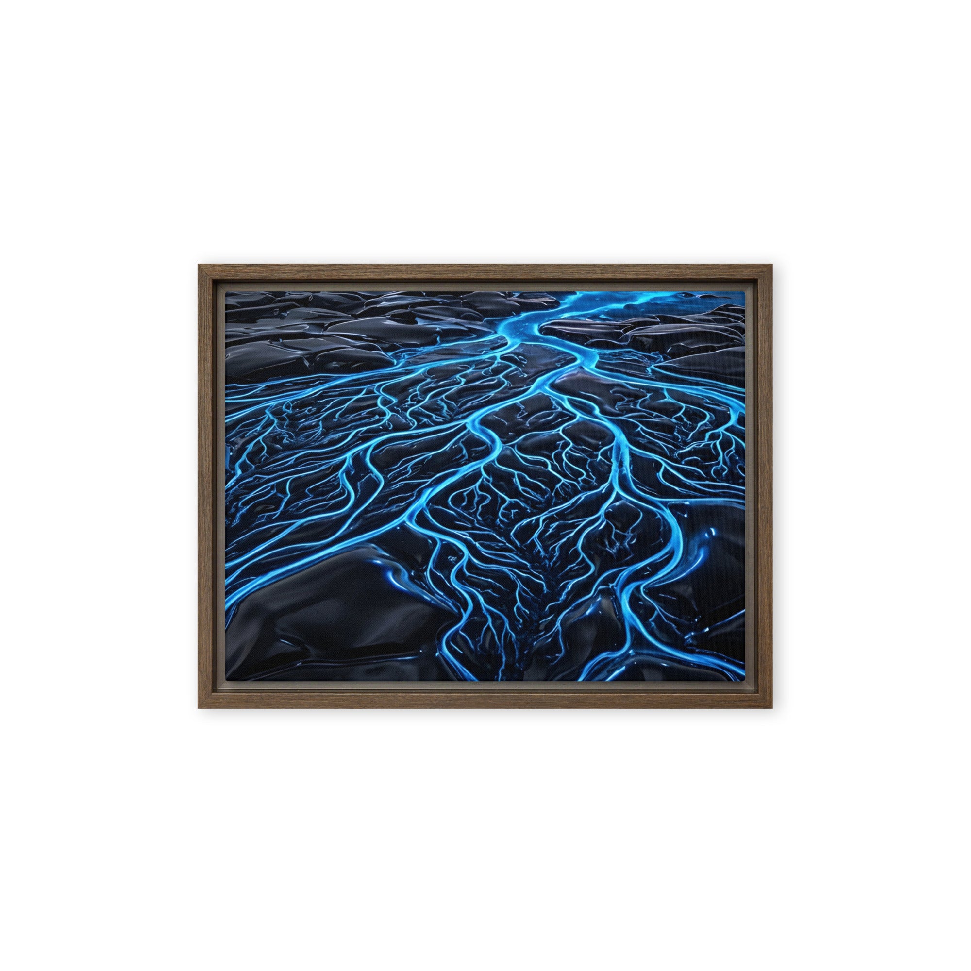 Caldera framed canvas print product view in black frame, 12 x 18 inch universal size