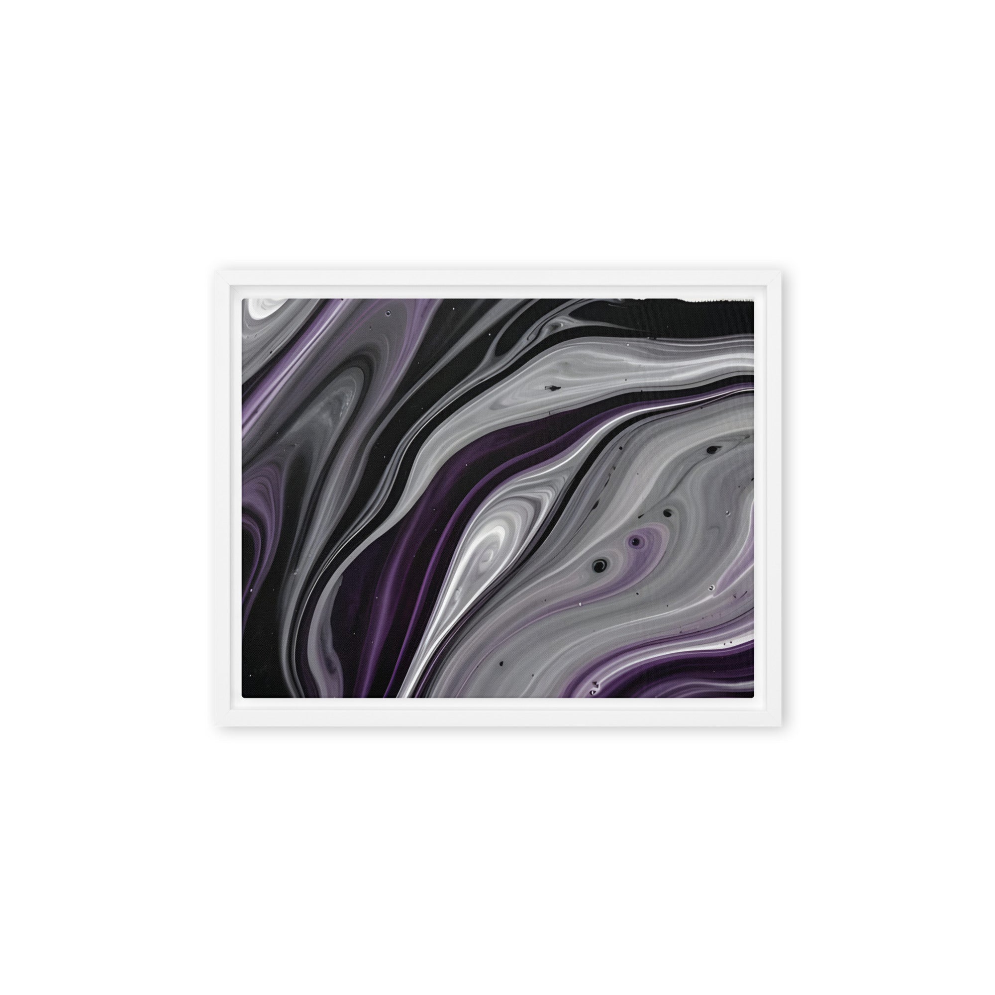Amethyst Flow framed canvas print, front view in black frame, 18 x 24 inch large size