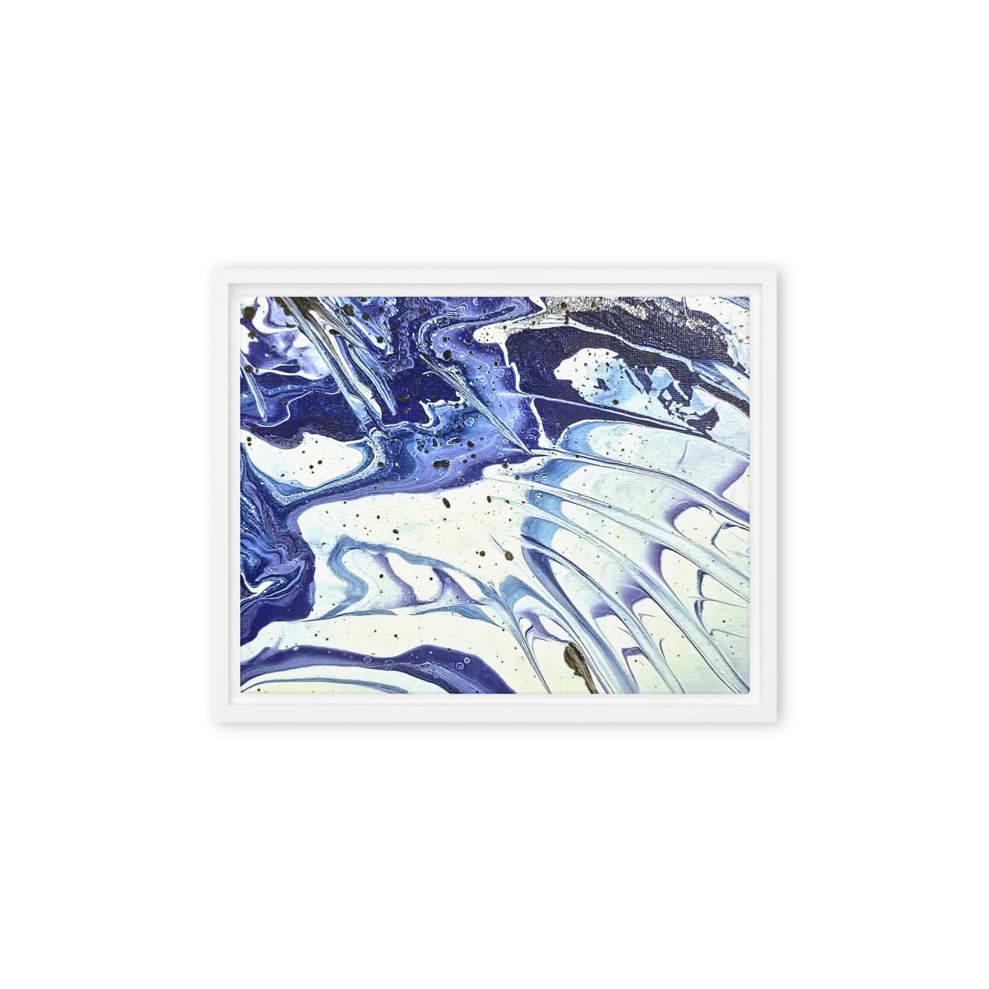 Cobalt framed canvas print, front view in black frame, 18 x 24 inch large size