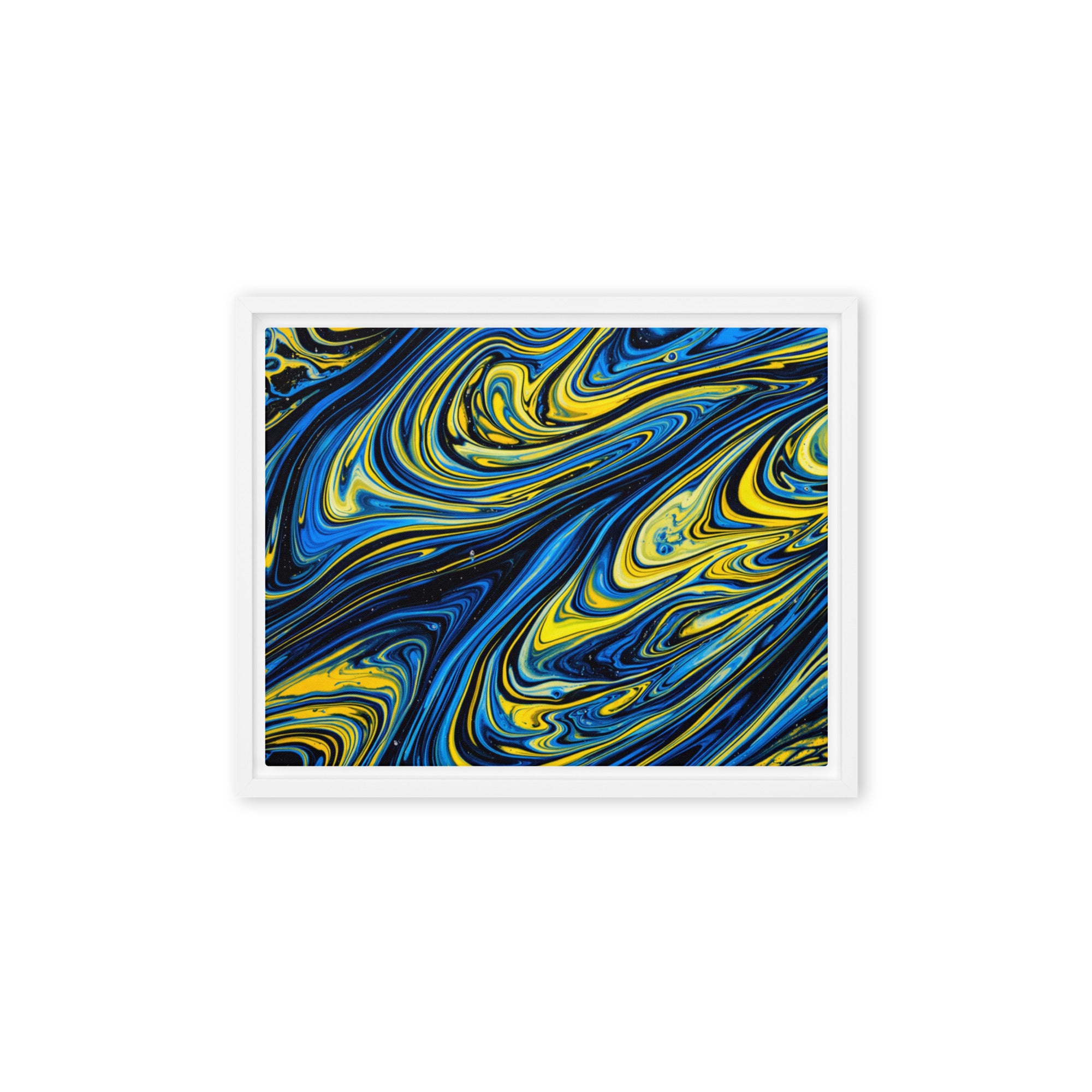 Coral framed canvas print, front view in black frame, 18 x 24 inch large size