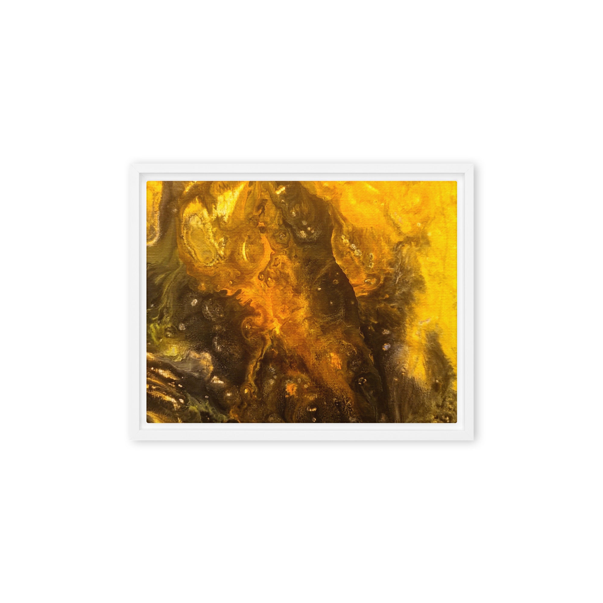 Flame framed canvas print, front view in black frame, 18 x 24 inch large size