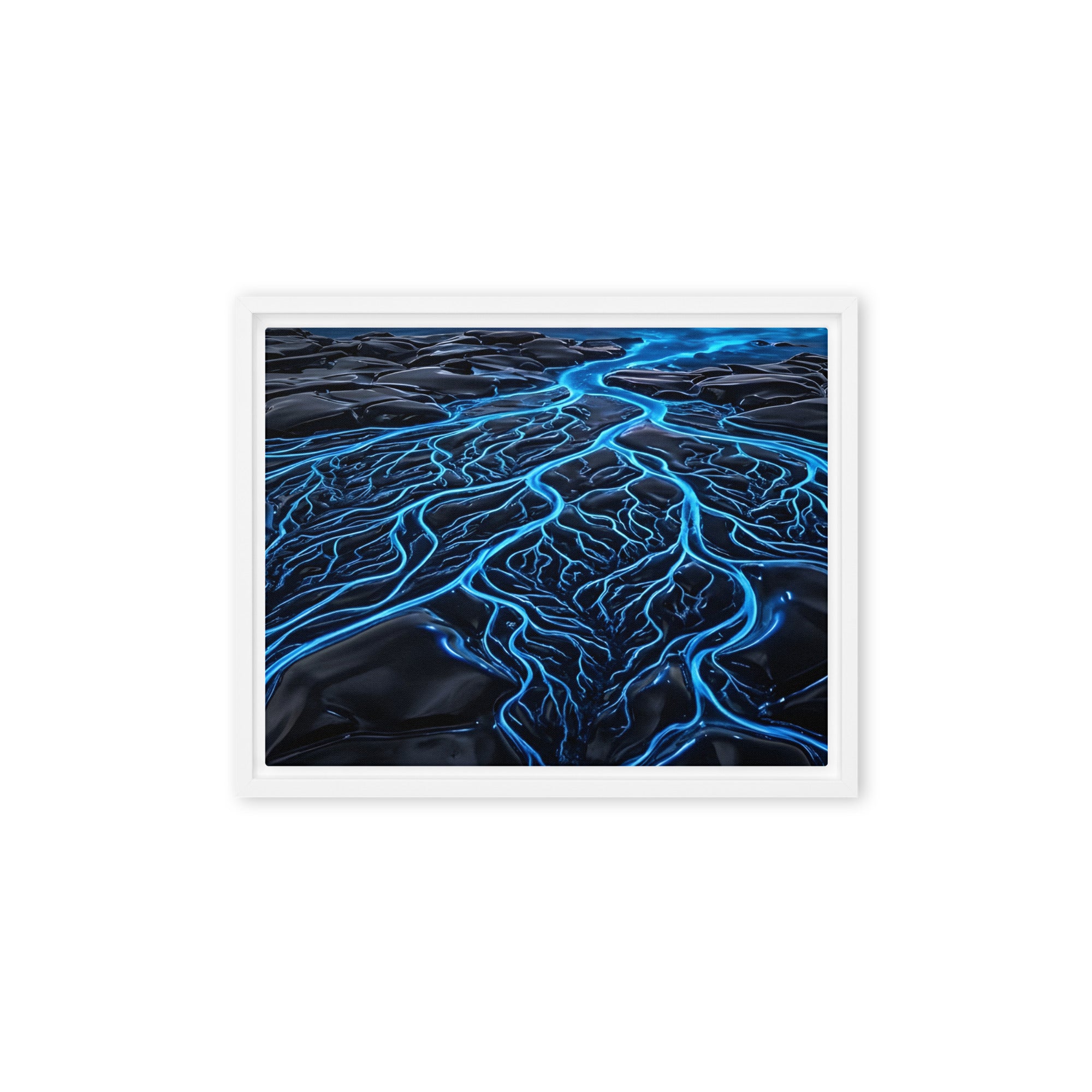 Caldera framed canvas print product image in black frame, 20 x 28 inch large size