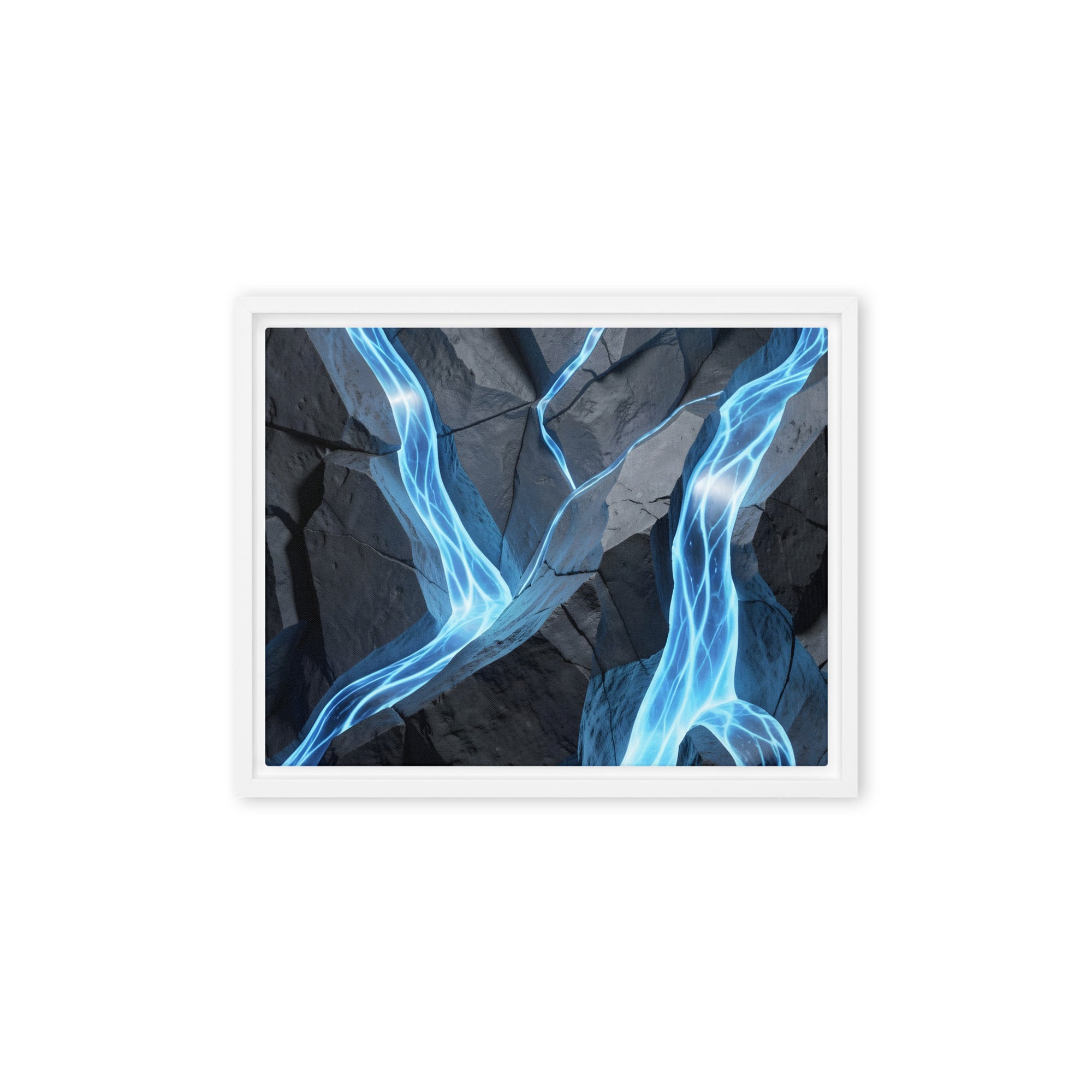Tephra framed canvas print shown in front view in black frame, 20 x 30 inch large size