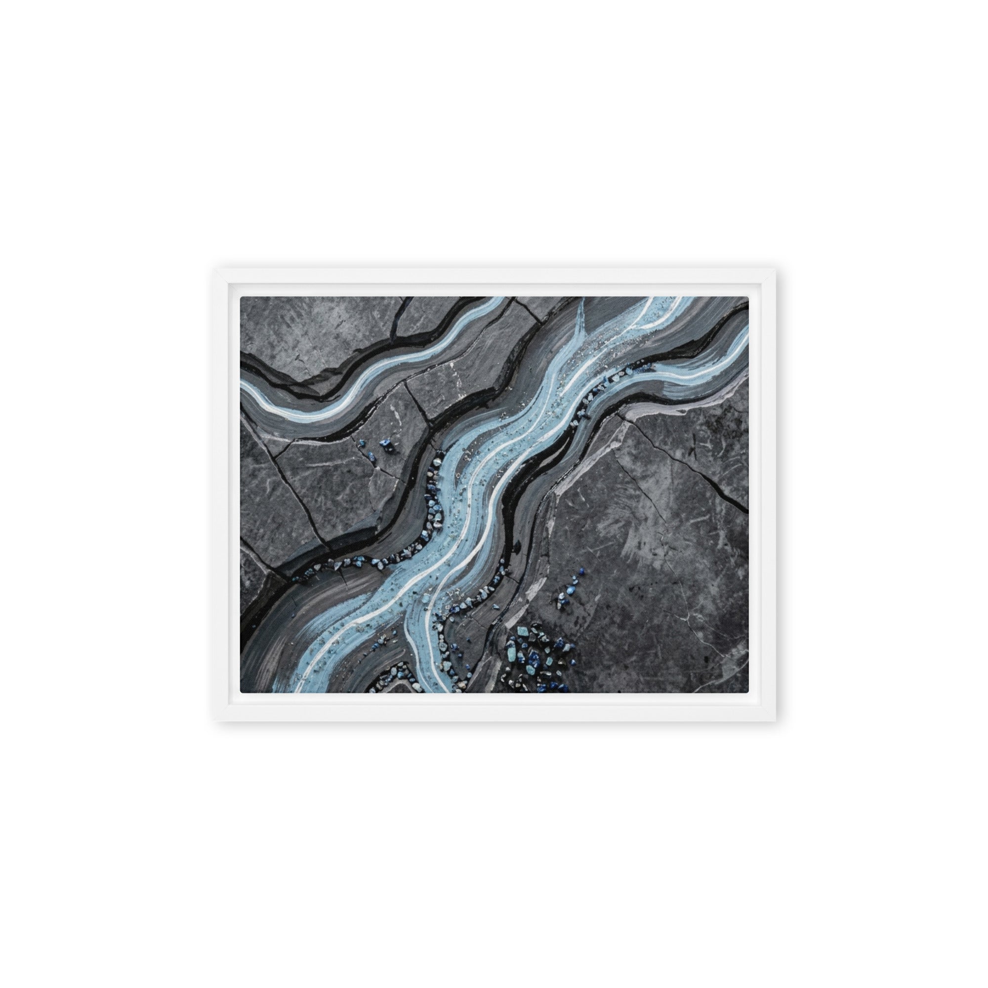 Viscosity framed canvas print shown in front view in black frame, 20 x 30 inch large size