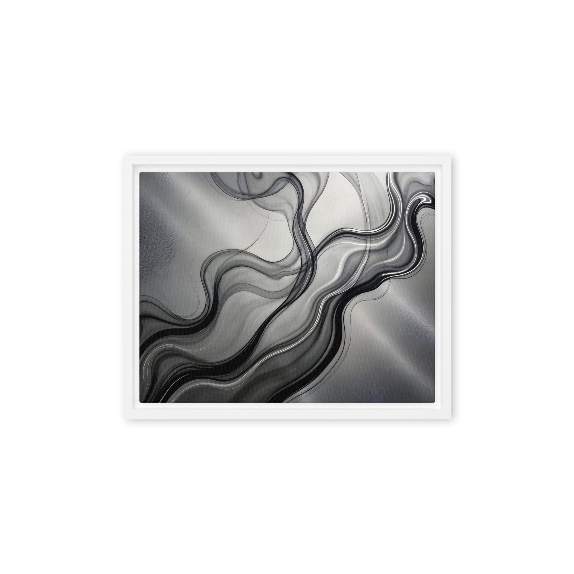 Smoke framed canvas print shown in front view in black frame, 20 x 30 inch large size