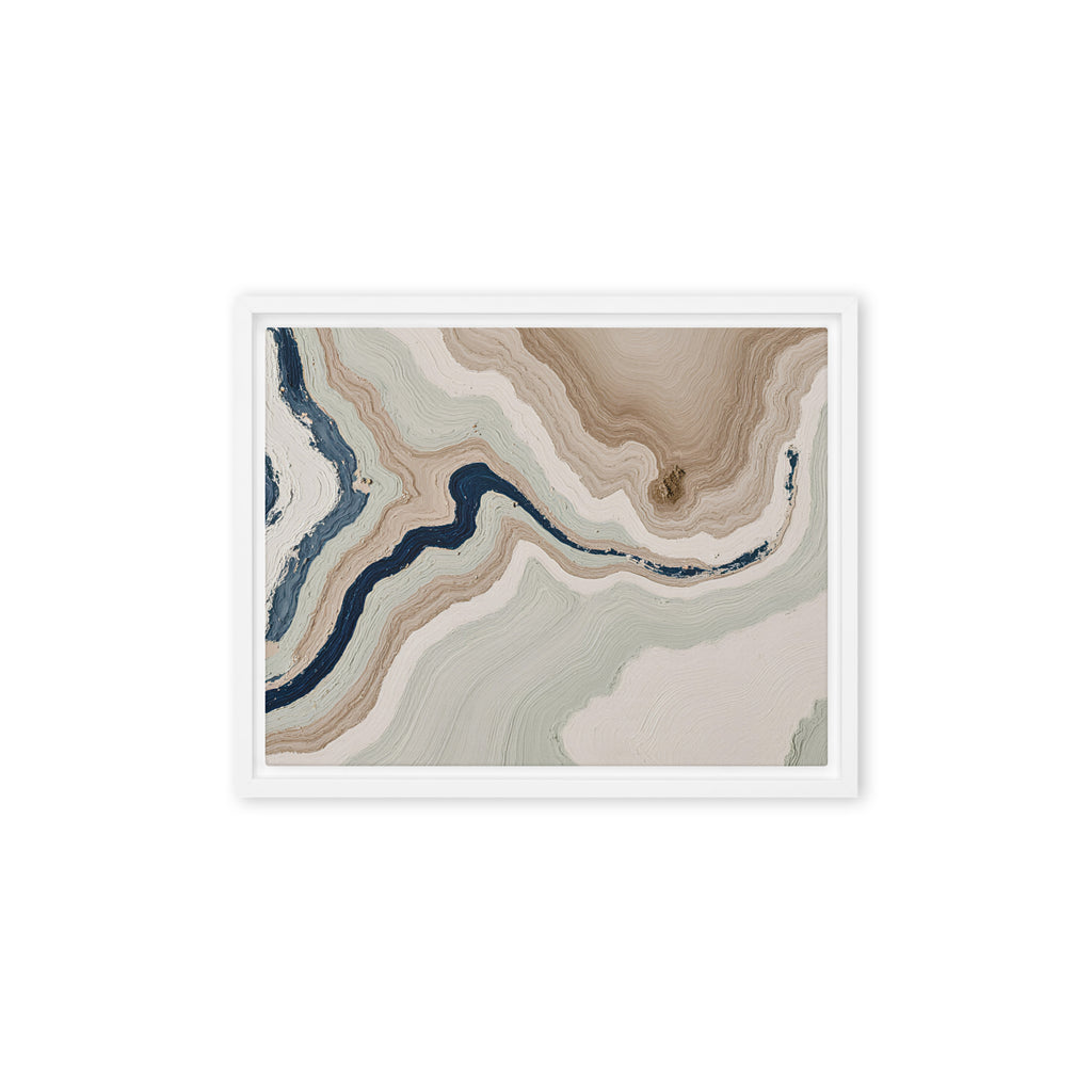 Terrace framed canvas artwork with stepped stone-like shelves and warm mineral gradients, shown on white.