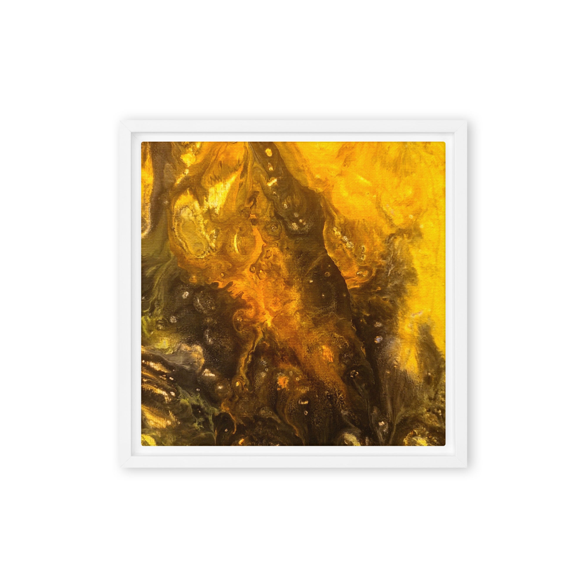 Flame wall art product image as a framed canvas print in black frame, 24 x 32 inch large size