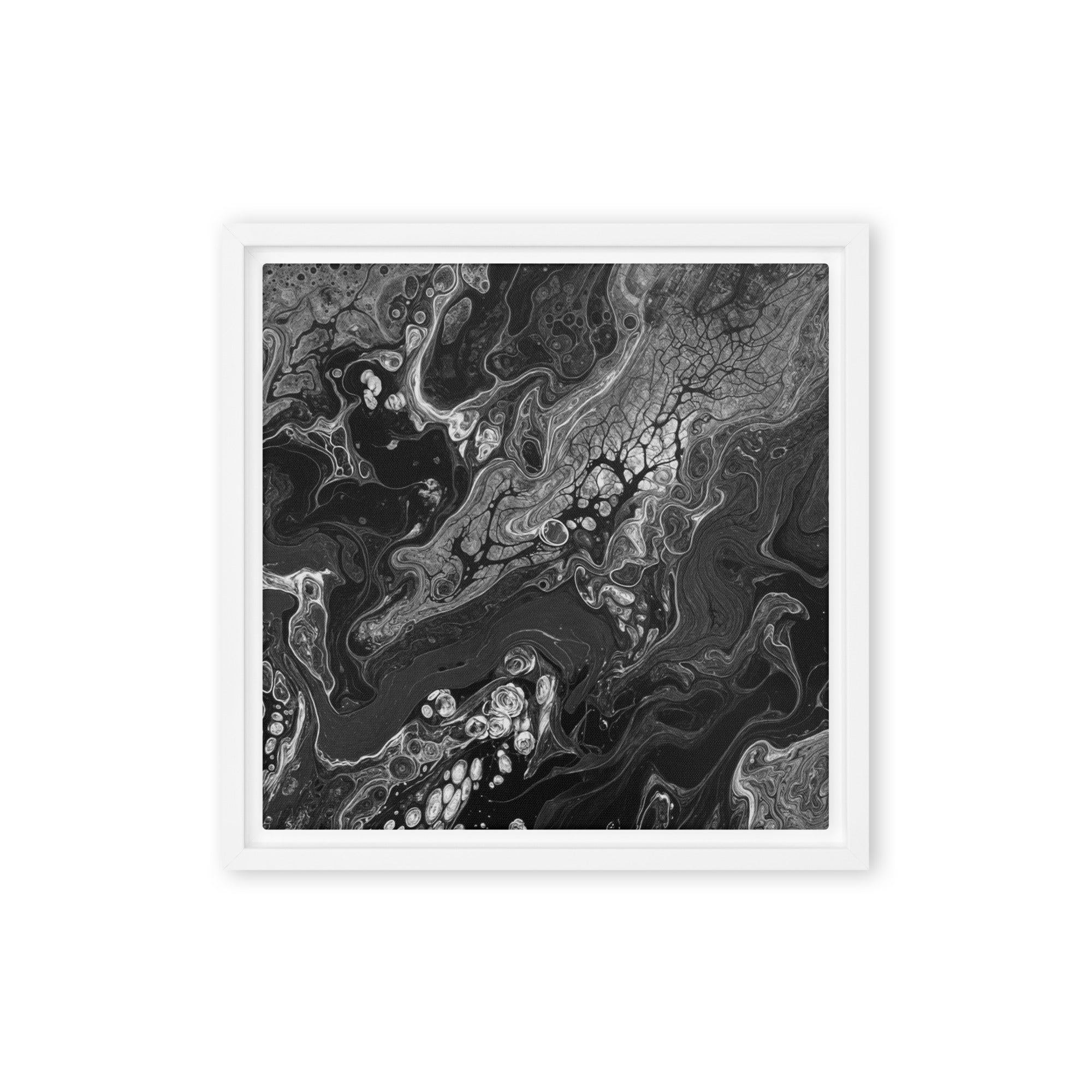 Dark Matter framed canvas print front-facing product image in black frame, 24 x 36 inch statement piece