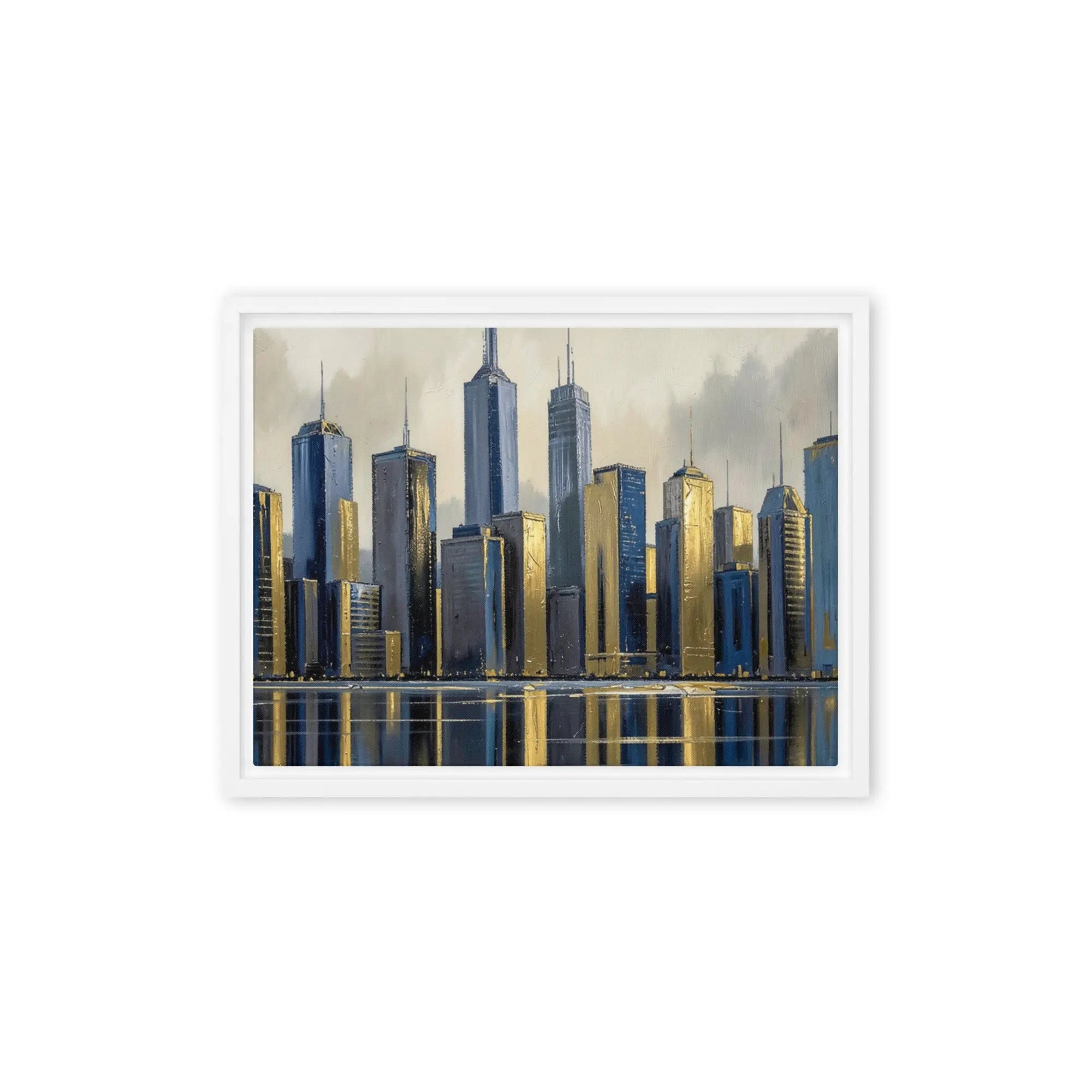 Lumina framed canvas skyline product view in black frame, 24 x 36 inch statement piece