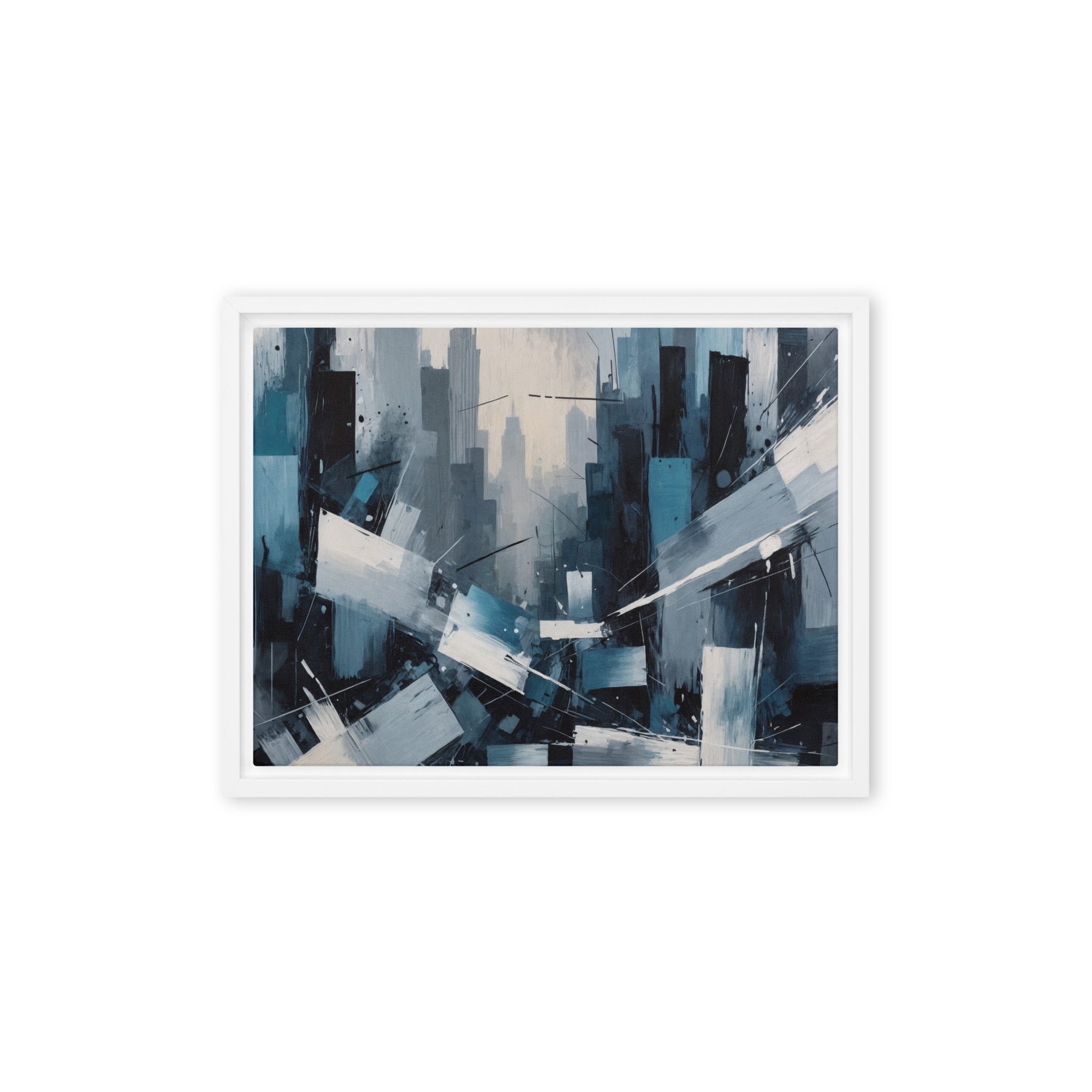 Zephyr framed canvas skyline image for product listing in black frame, 20 x 28 inch large size