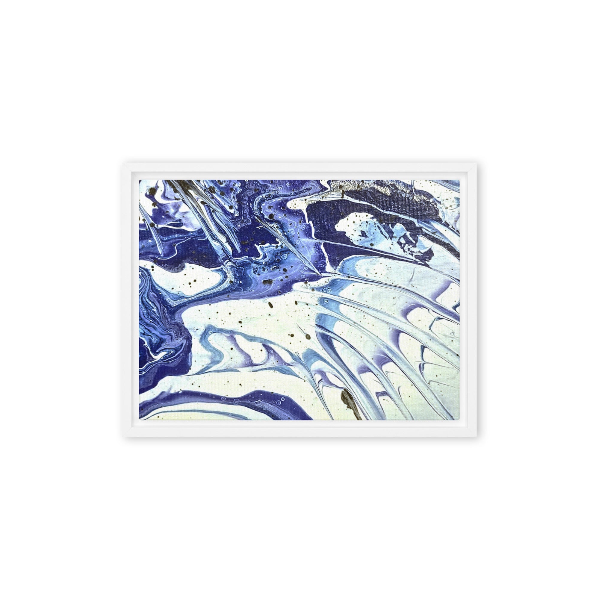 Cobalt framed canvas print product mockup in brown frame, 9 x 12 inch universal size