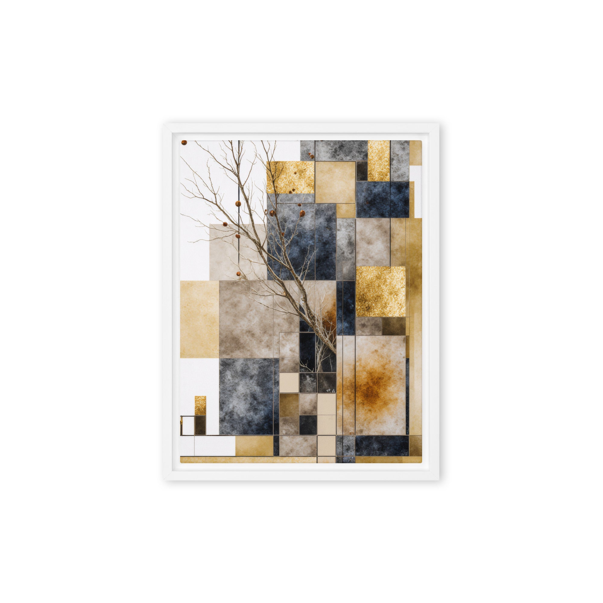 Scorie framed canvas print with product details shown in black frame, 24 x 32 inch large size