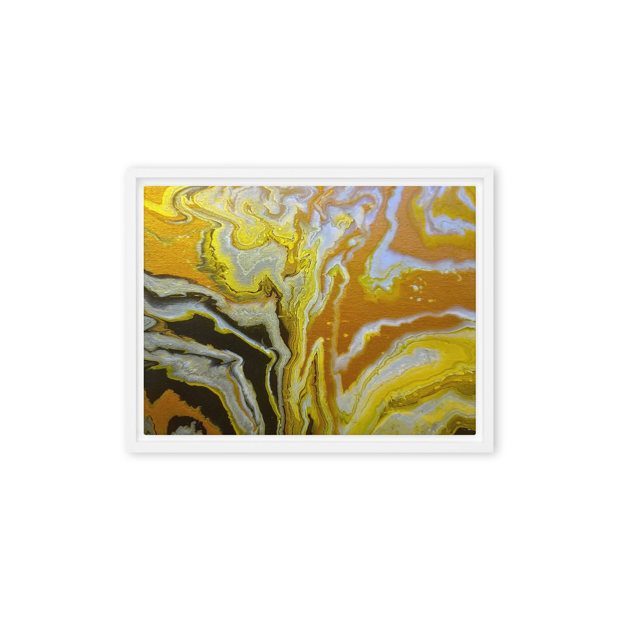 Golden Surge framed canvas print product view in brown frame, 11 x 14 inch universal size