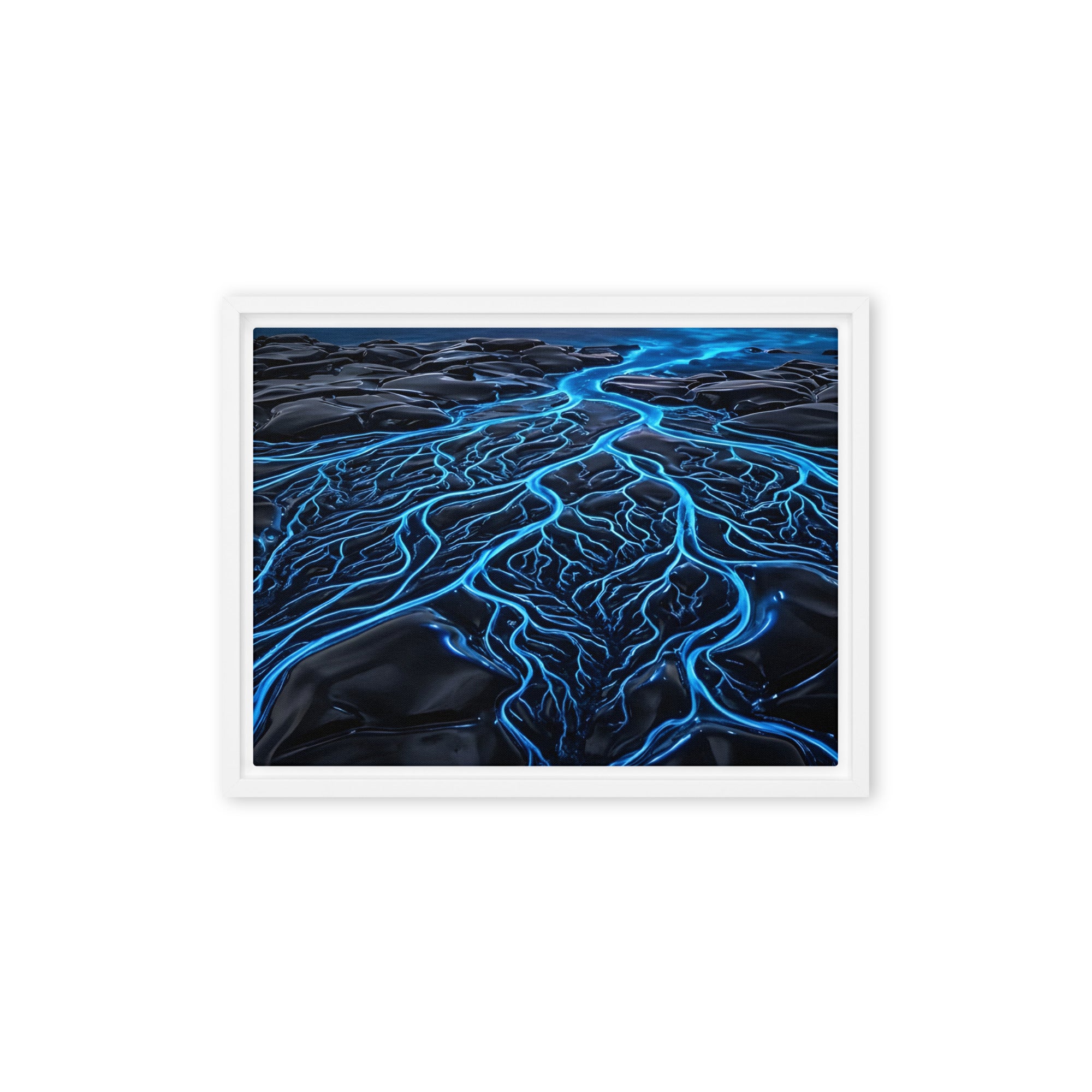 Caldera framed canvas print product view in brown frame, 11 x 14 inch universal size