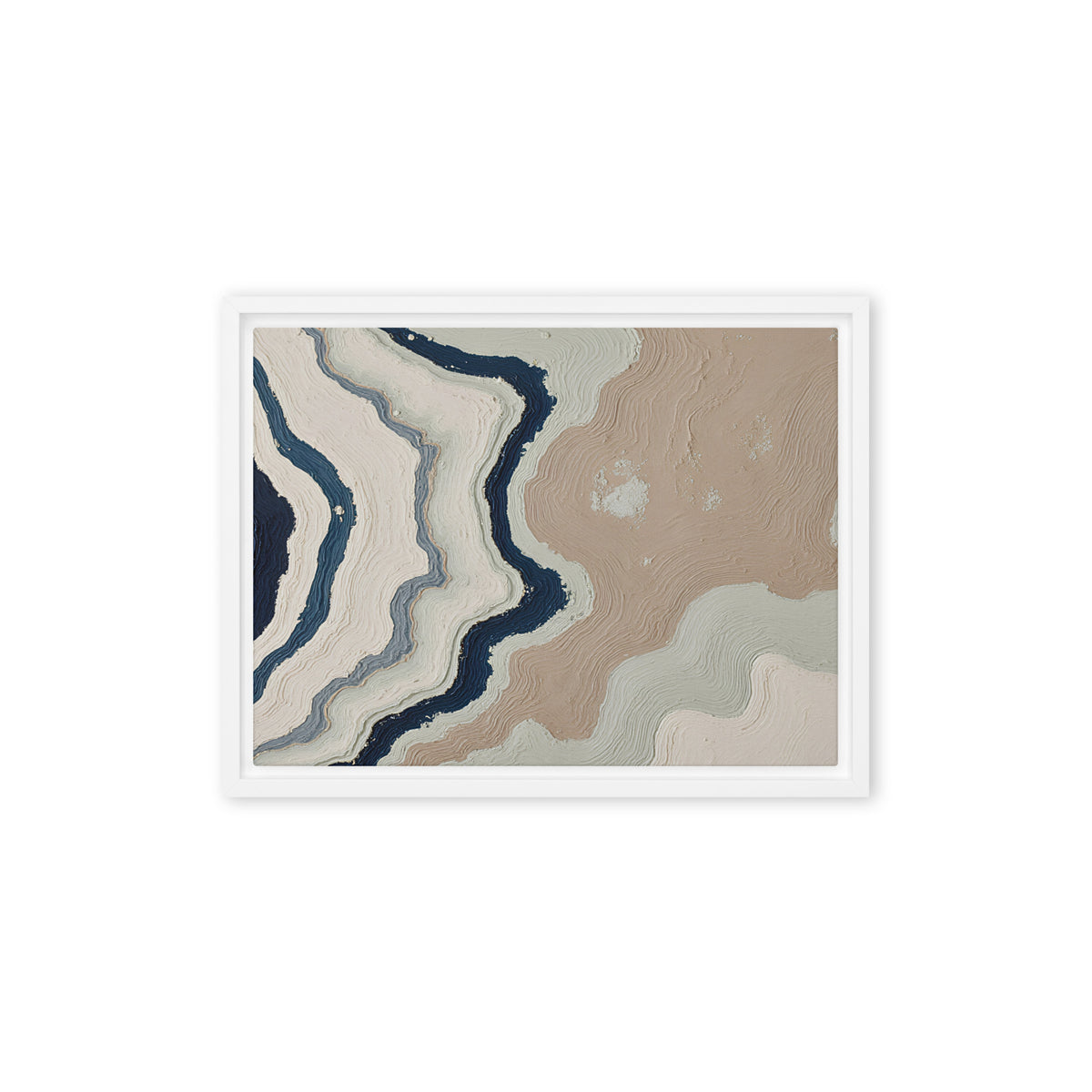 Karst framed canvas artwork with limestone-like textures and deep charcoal shadows, shown on white.