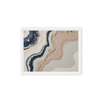 Striata framed canvas artwork with rhythmic bands of mineral color and sediment-like layers, shown on white.