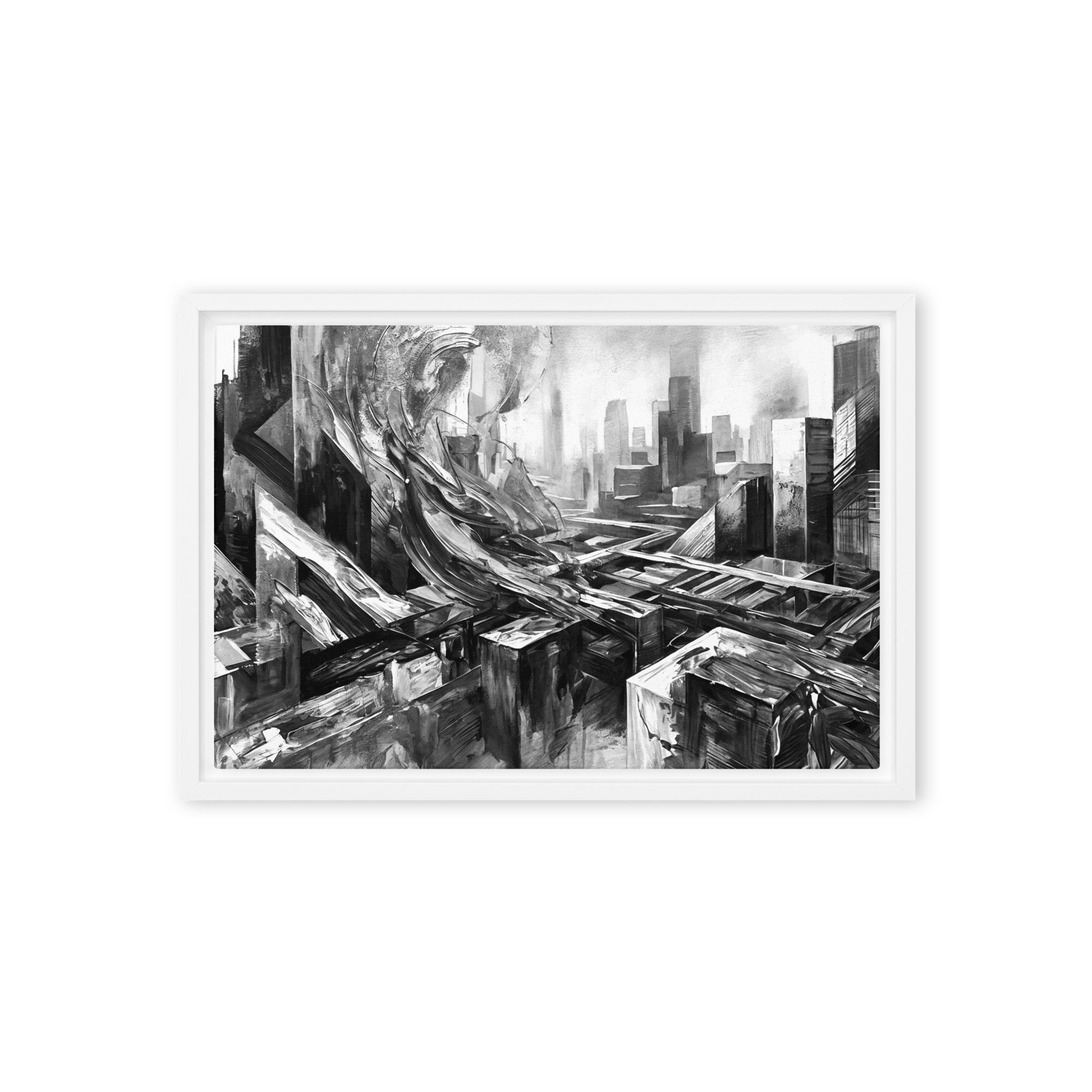 Attitudes framed canvas skyline wall art mb canvas product view in brown frame, 20 x 28 inch large size