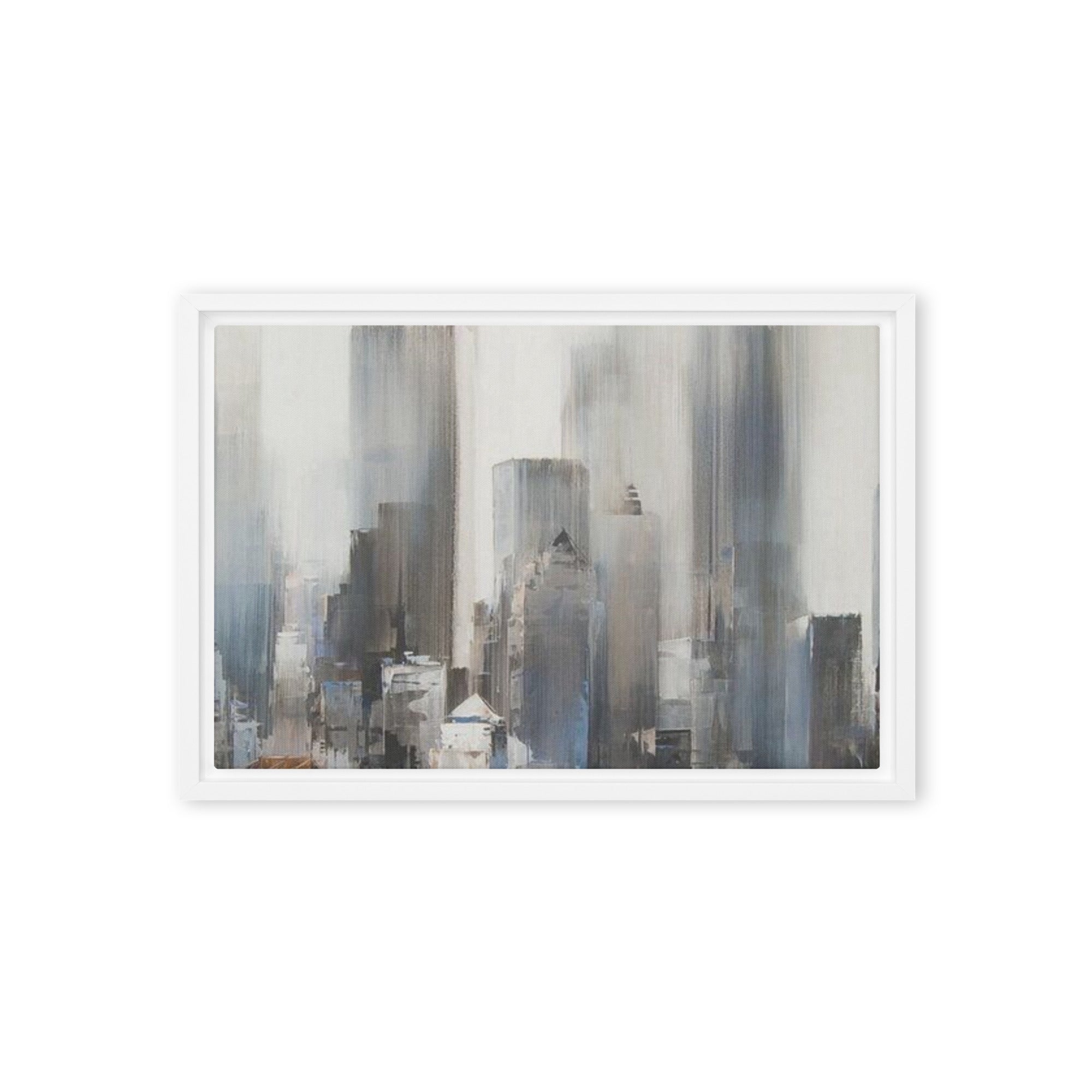 Vanguard wall art product image as a framed canvas skyline in white frame, 20 x 28 inch large size