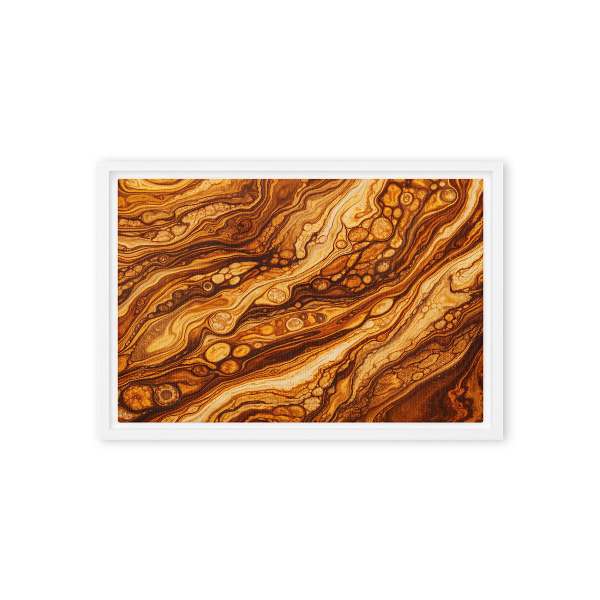 Molten Cells framed canvas print front-facing product image in brown frame, 12 x 12 inch universal size